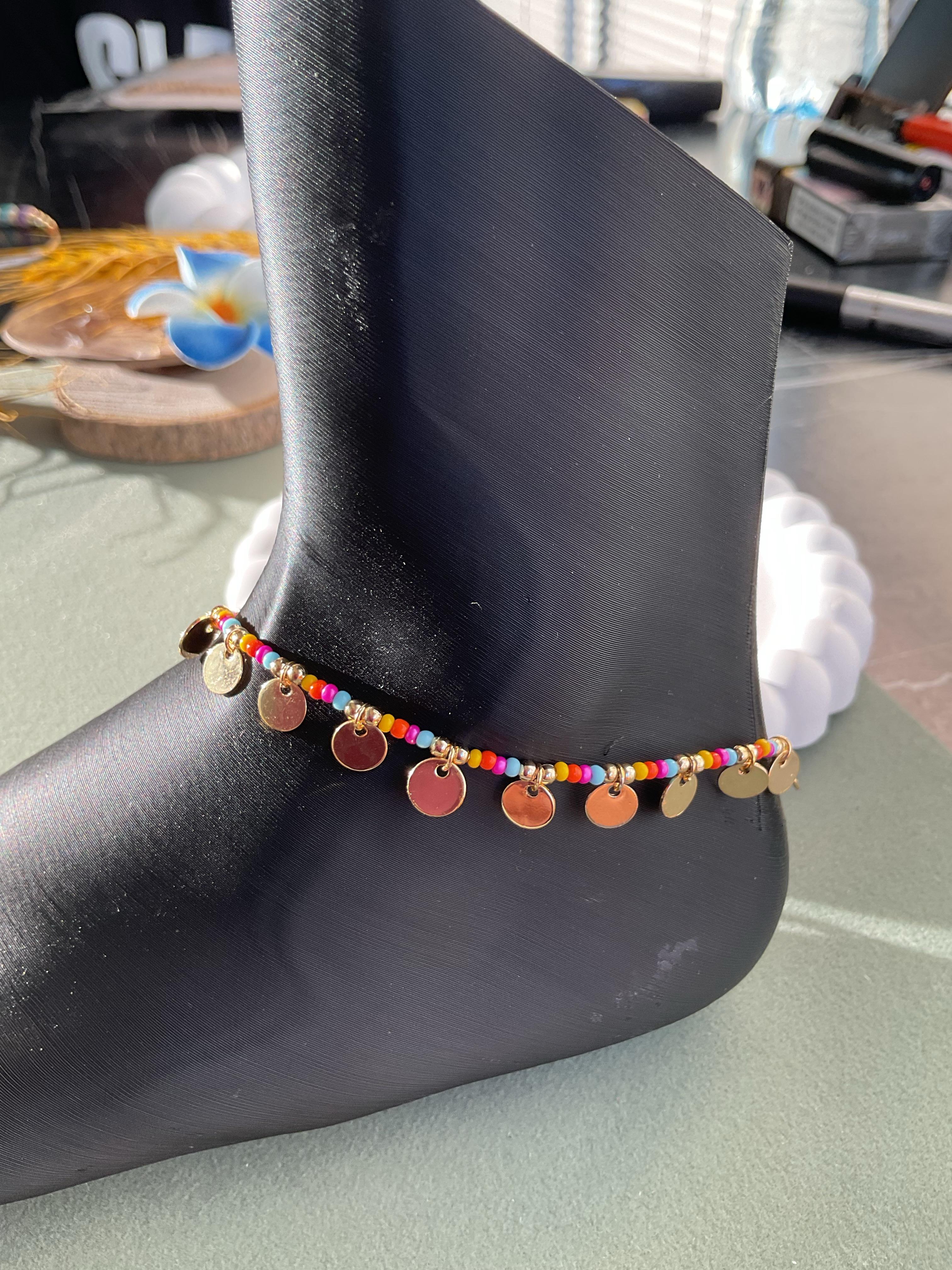 Renkli taşlı mini halka plakalı halhal 