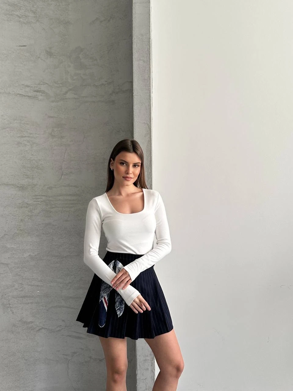 Modal Kumaş Kare Yaka Basic Bluz | Ekru