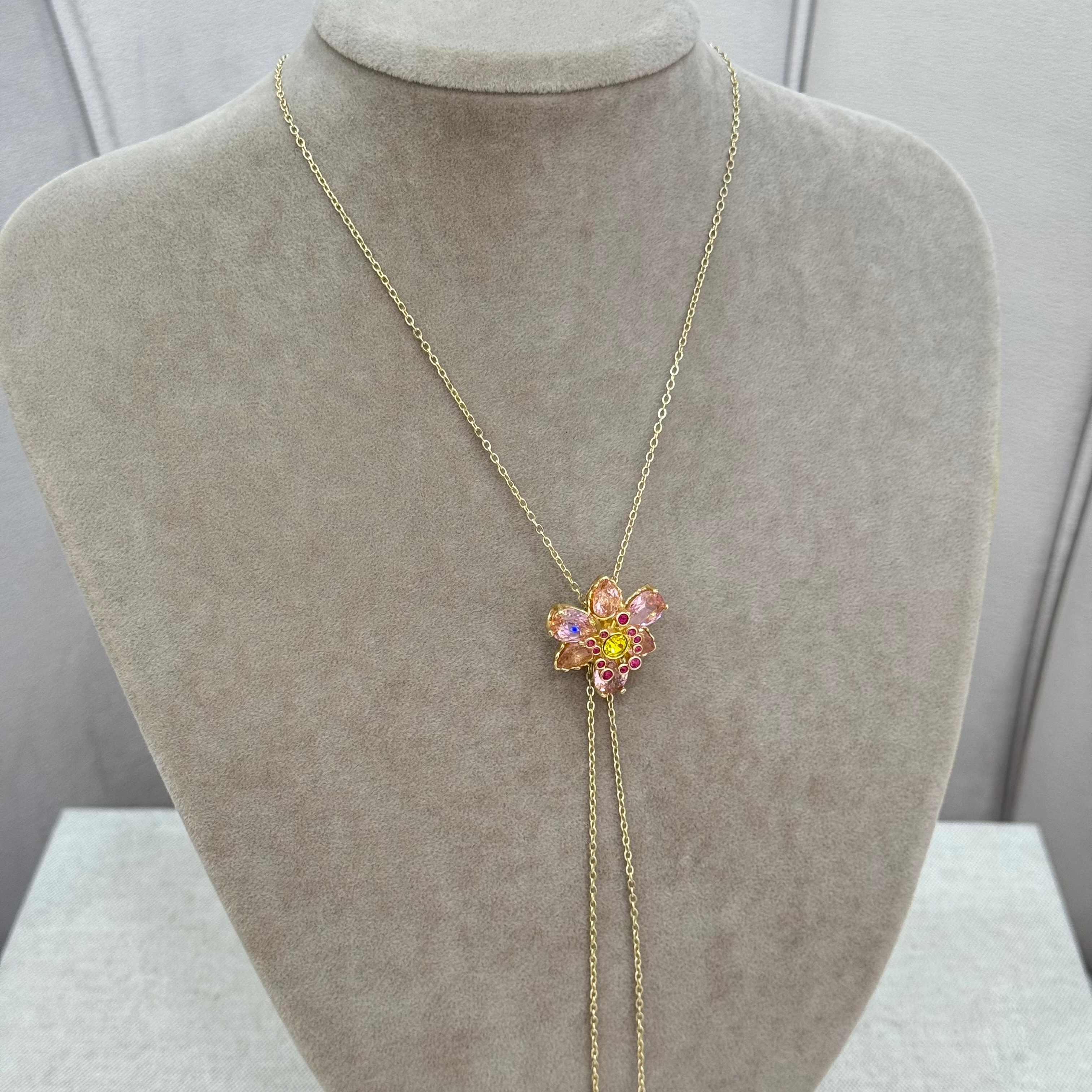 Çelik 14k Pink Flower Aesthetic Asansörlü Kolye