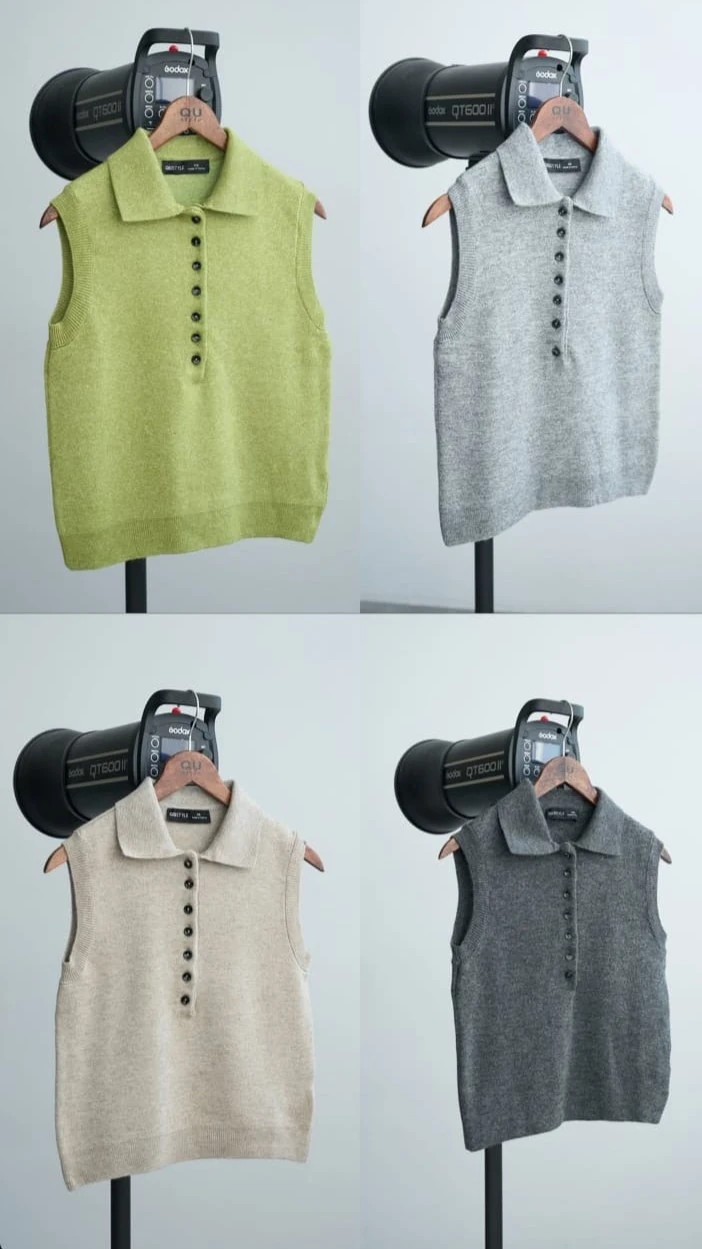 Düğmeli Kolsuz Bej Premium Triko 