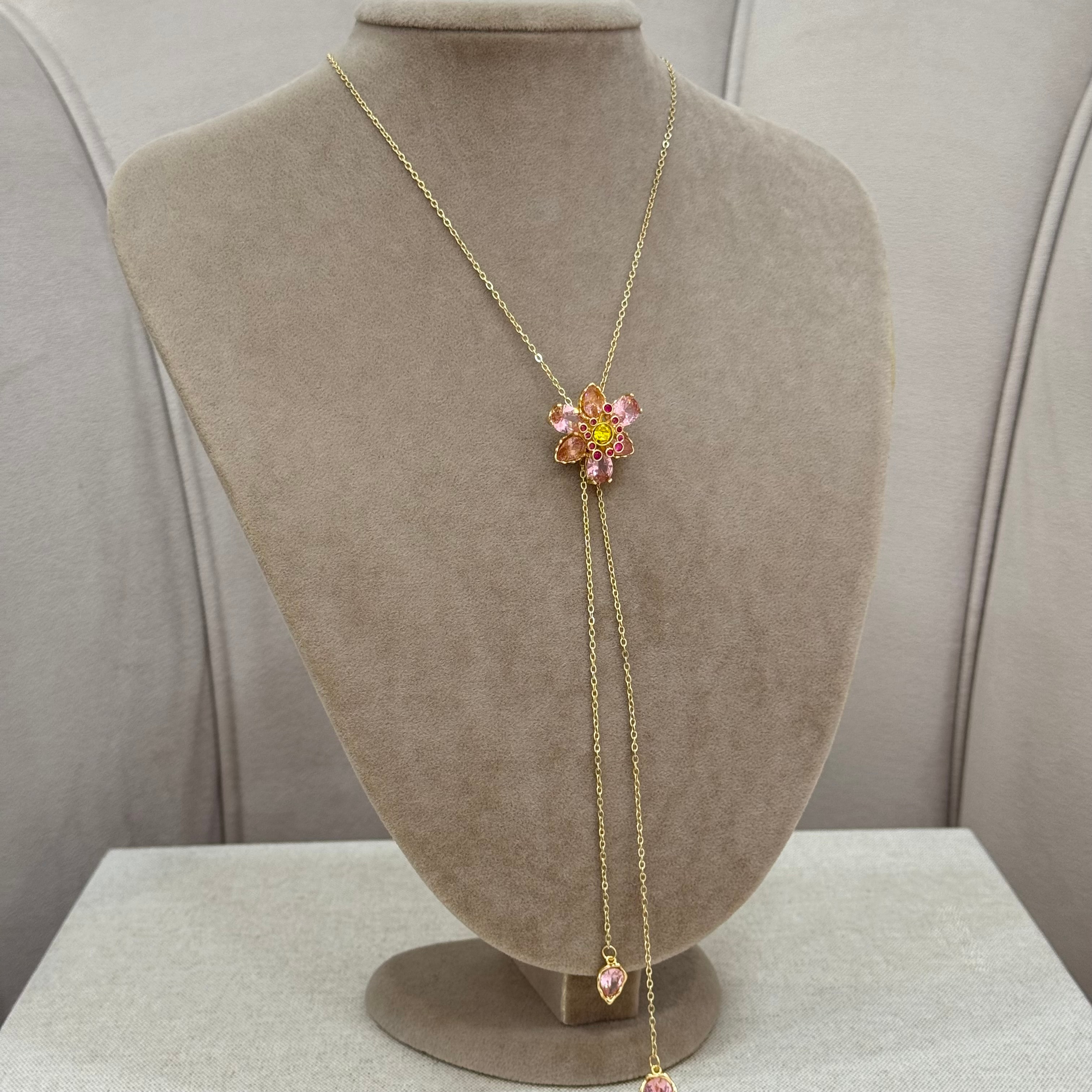 Çelik 14k Pink Flower Aesthetic Asansörlü Kolye