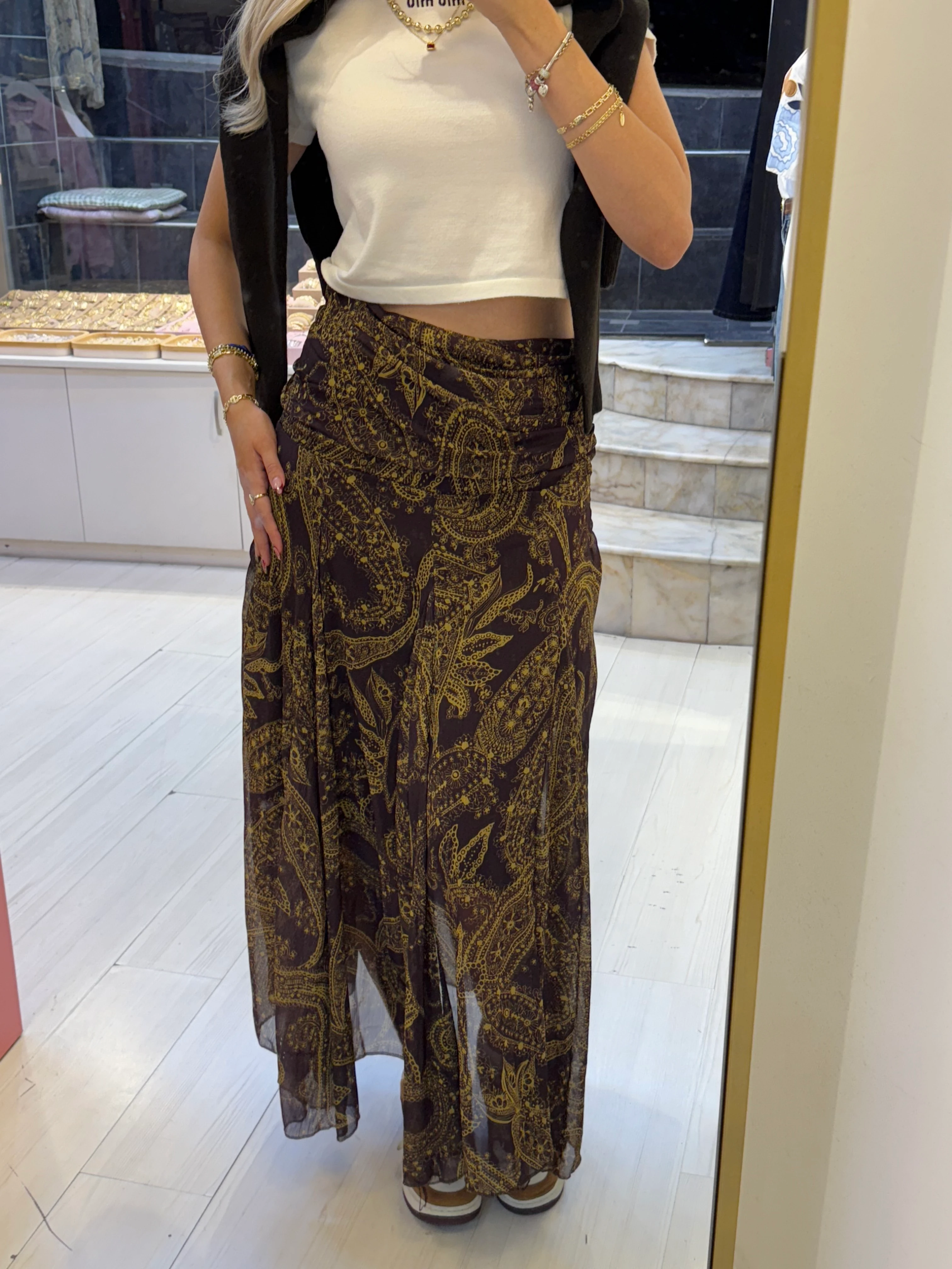 Vintage Kahverengi Desenli Etek