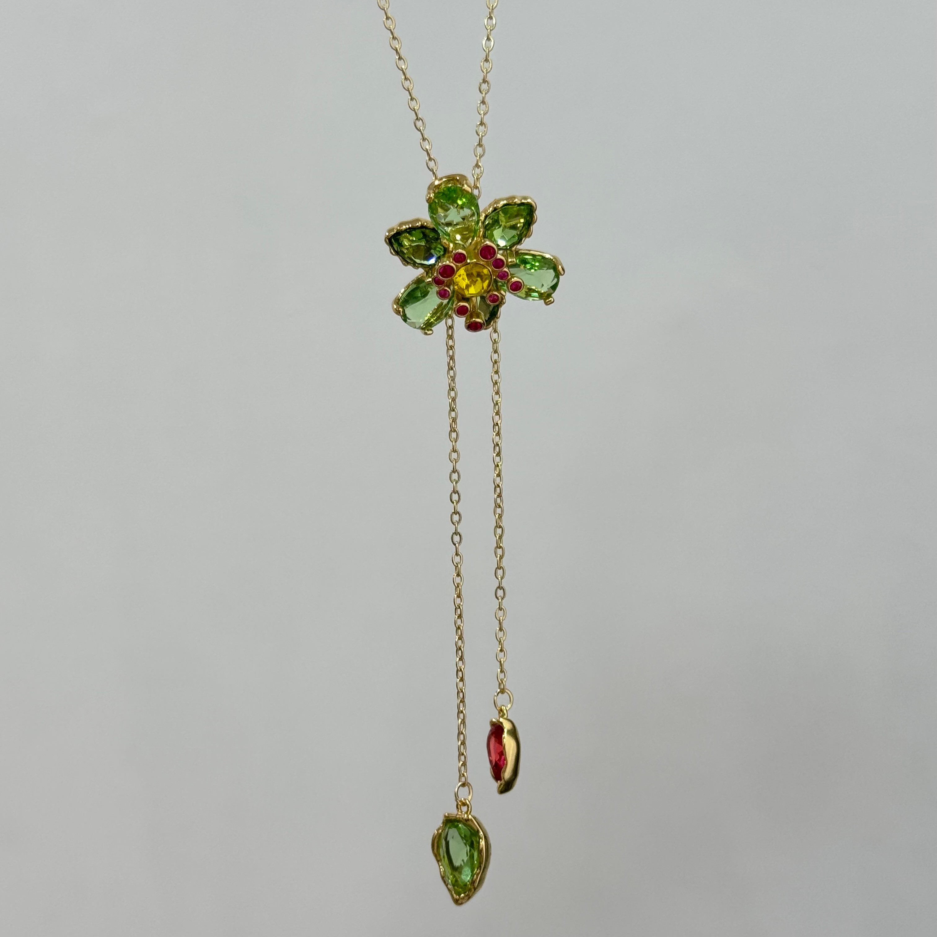 Çelik 14k Green Flower Aesthetic Asansörlü Kolye