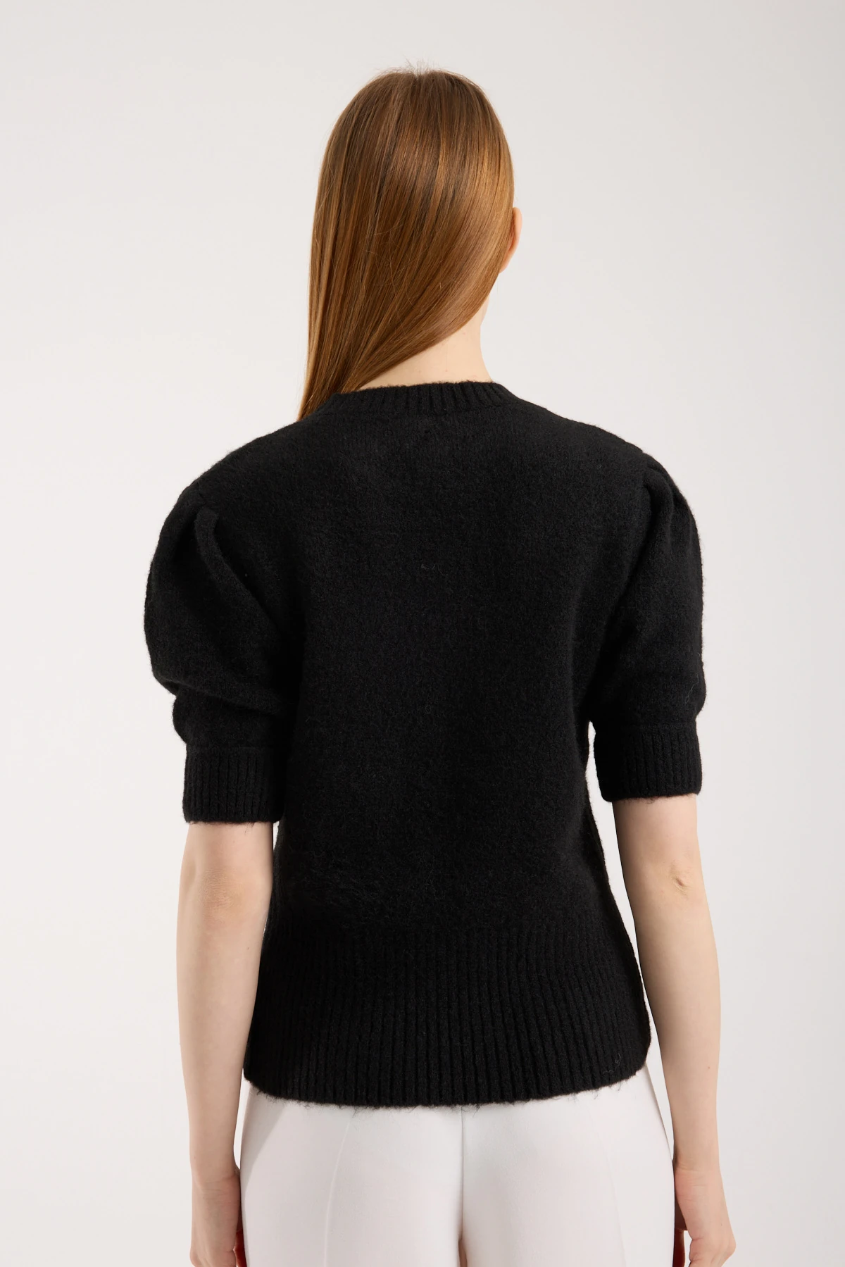 Soft Bloom Knit Black | Kısa Kollu Balon Kol Premium Triko