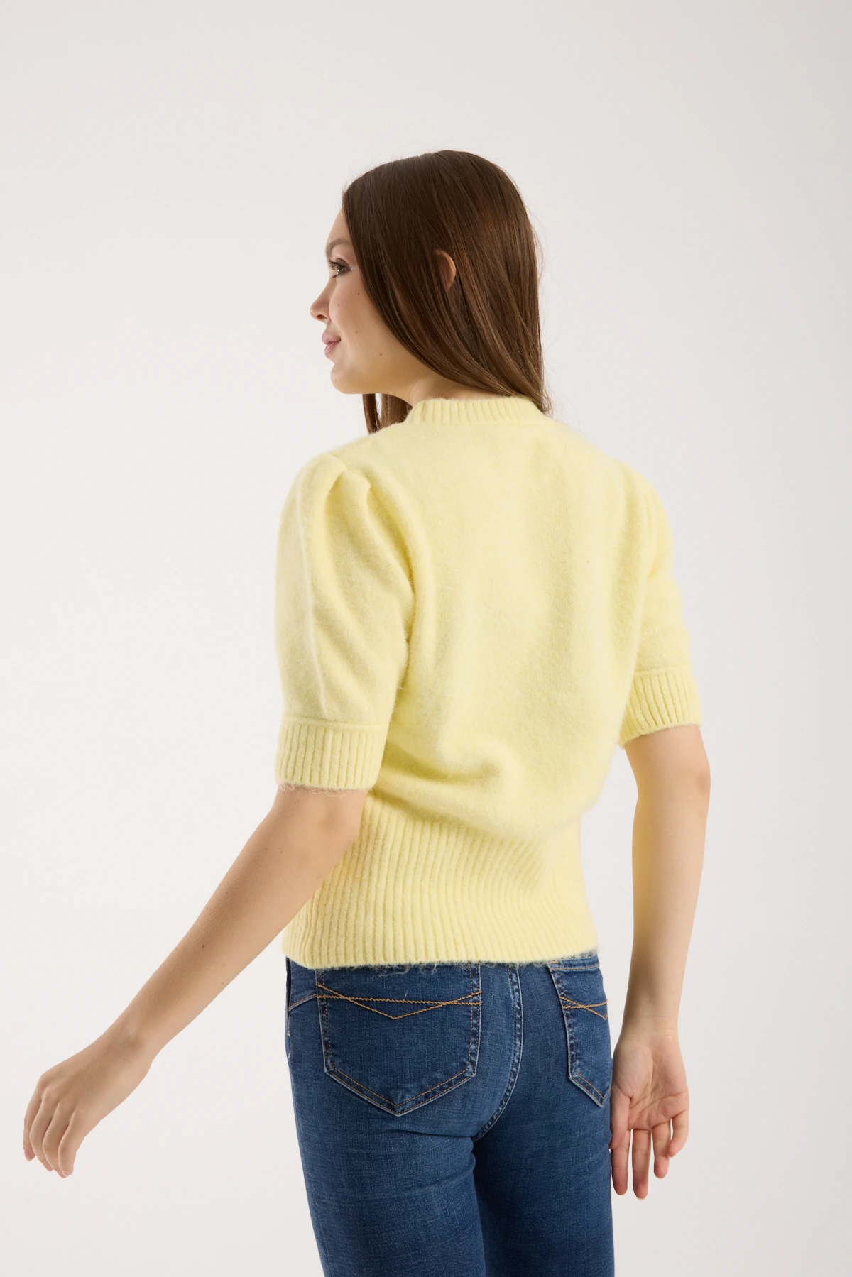 Soft Bloom Knit Yellow | Kısa Kollu Balon Kol Premium Triko