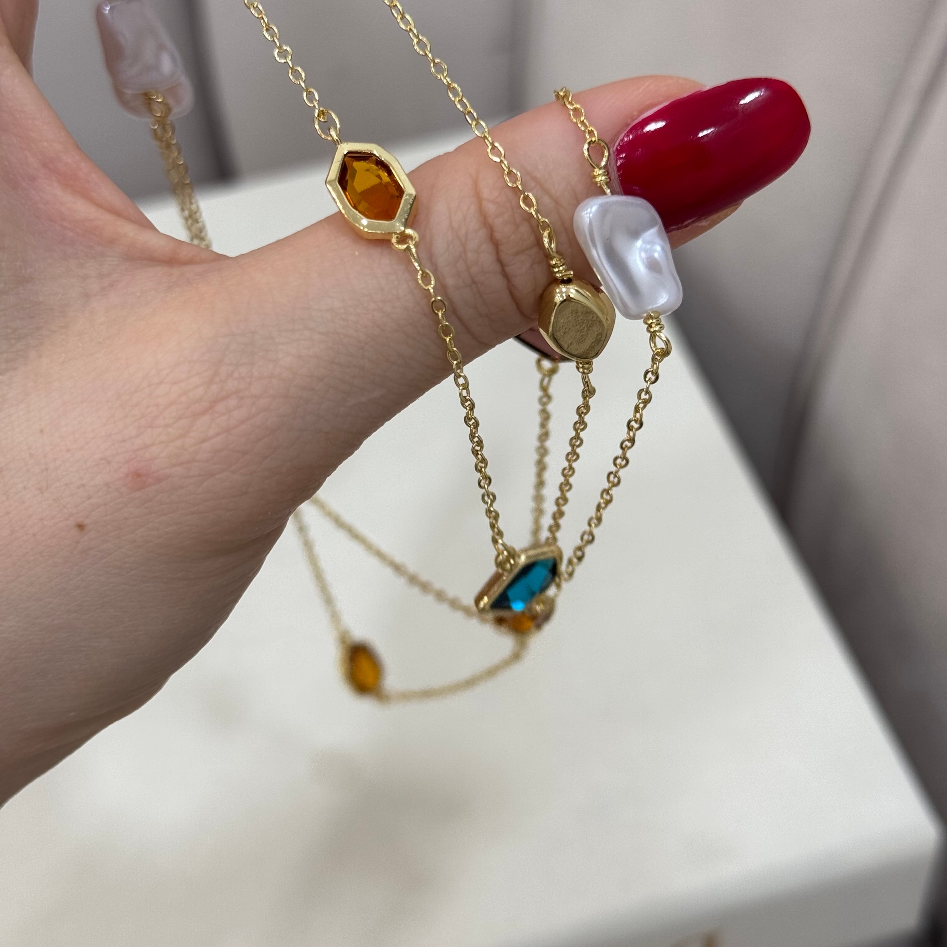 Premium Renkli Taşlı Y Kolye & Uzun Kolye 65cm