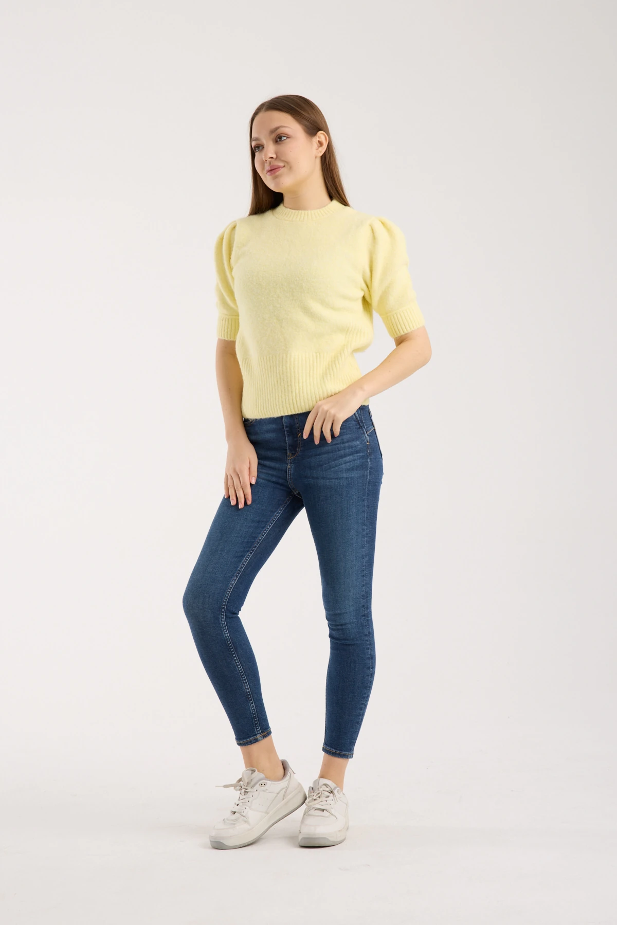 Soft Bloom Knit Yellow | Kısa Kollu Balon Kol Premium Triko