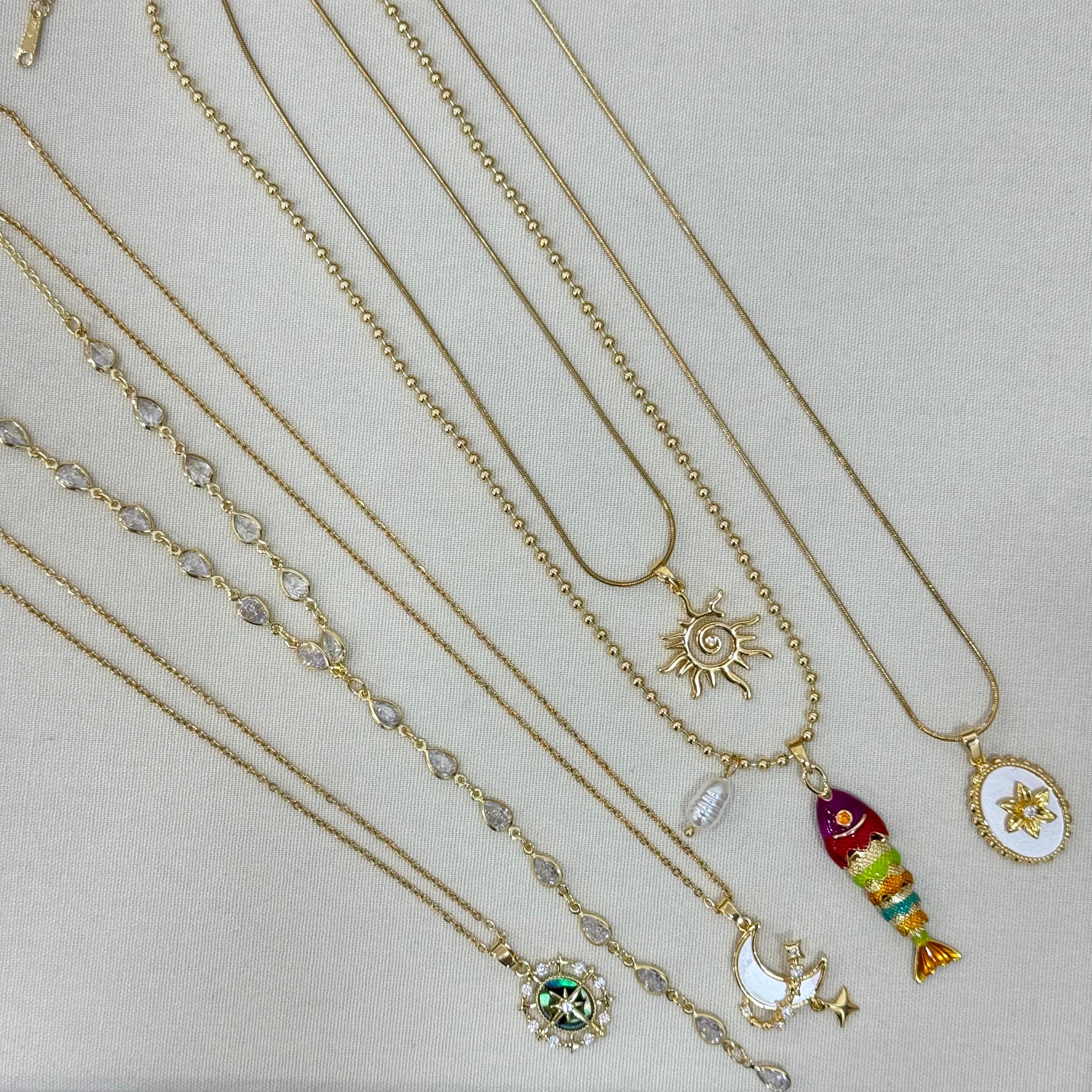 Premium 14k Renkli Balık Manifest Topçuk Zincir Kolye