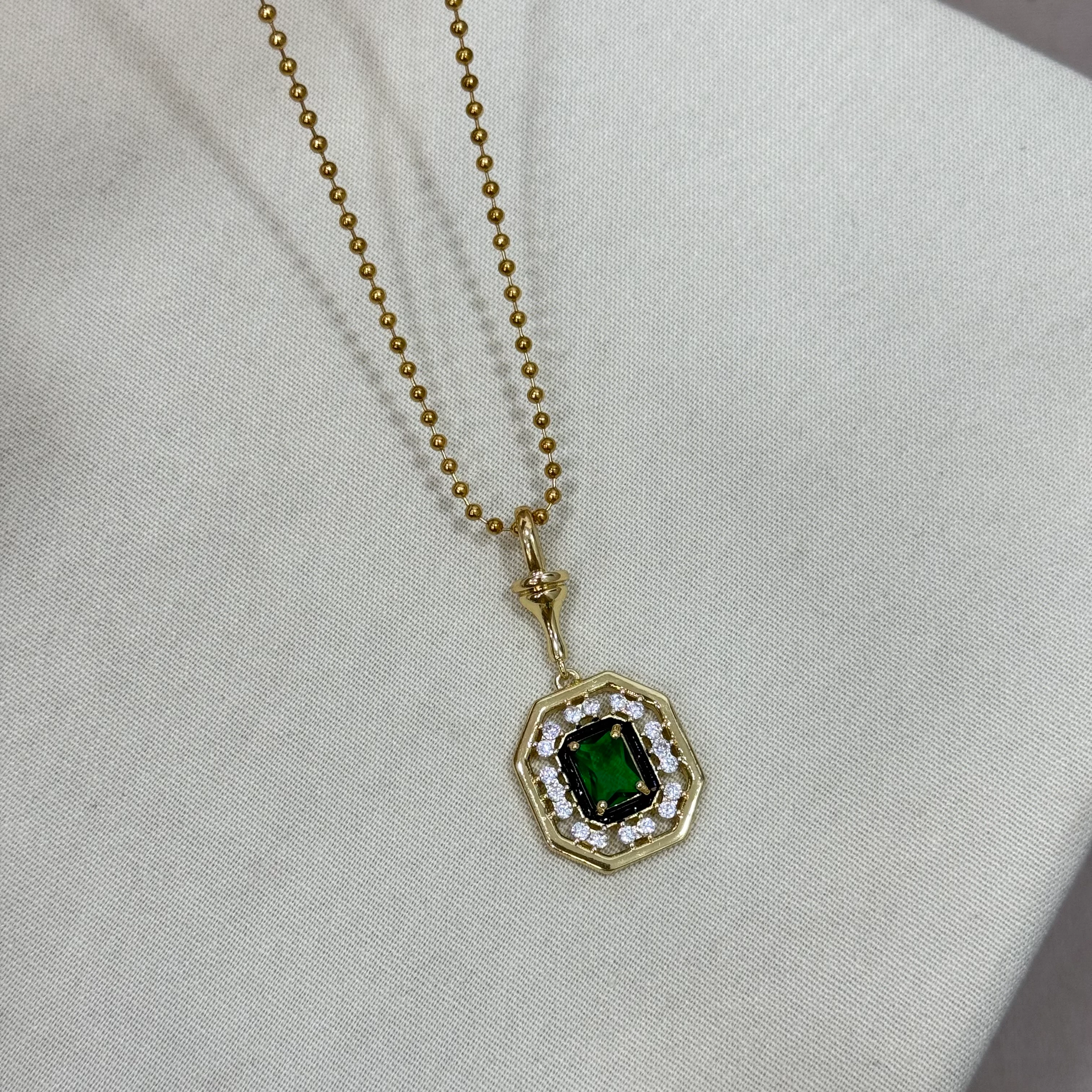 Çelik Yeşil Taşlı Baget Kolye Büyük Boy 