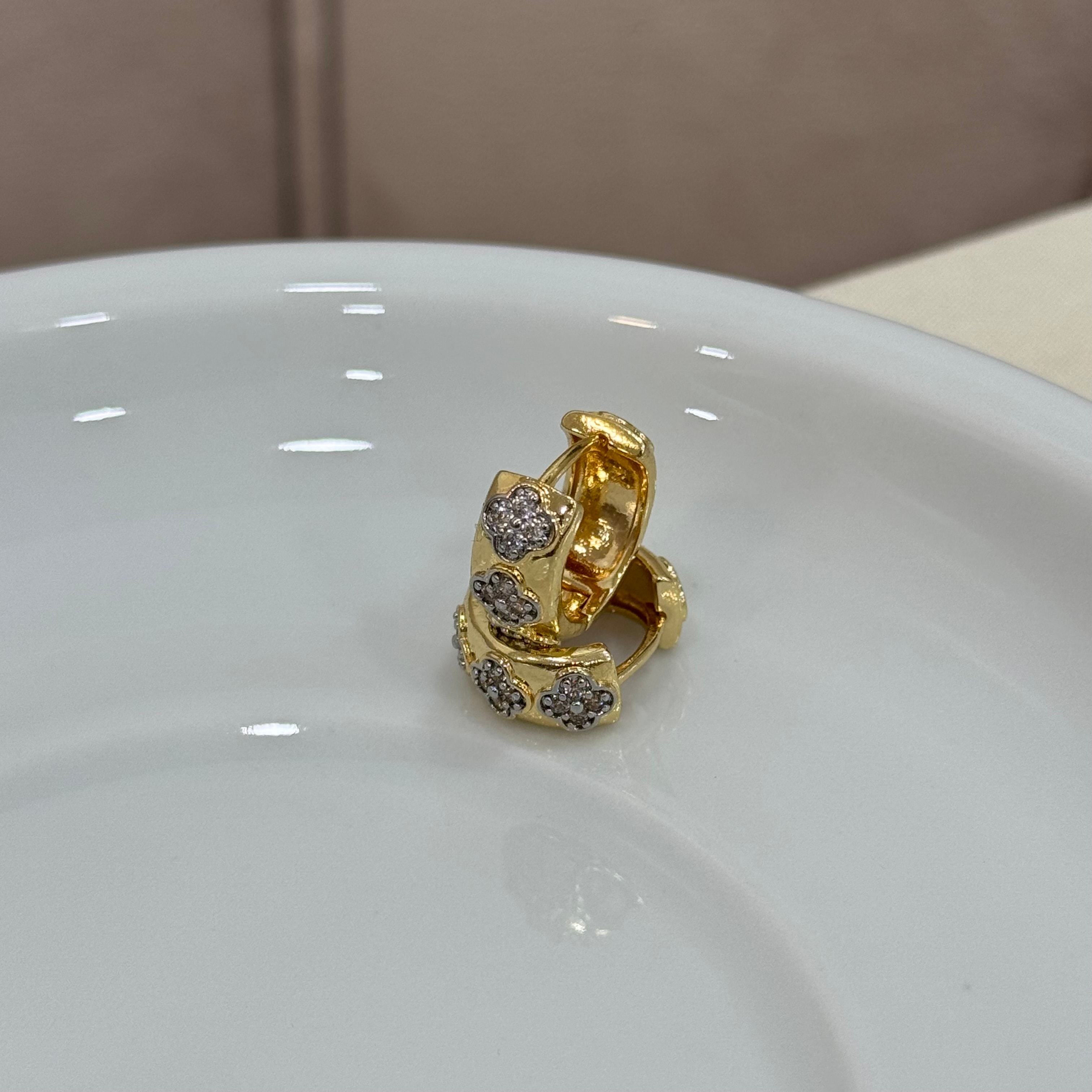 Premium Çift Renk Yoncalı Halka Küpe
