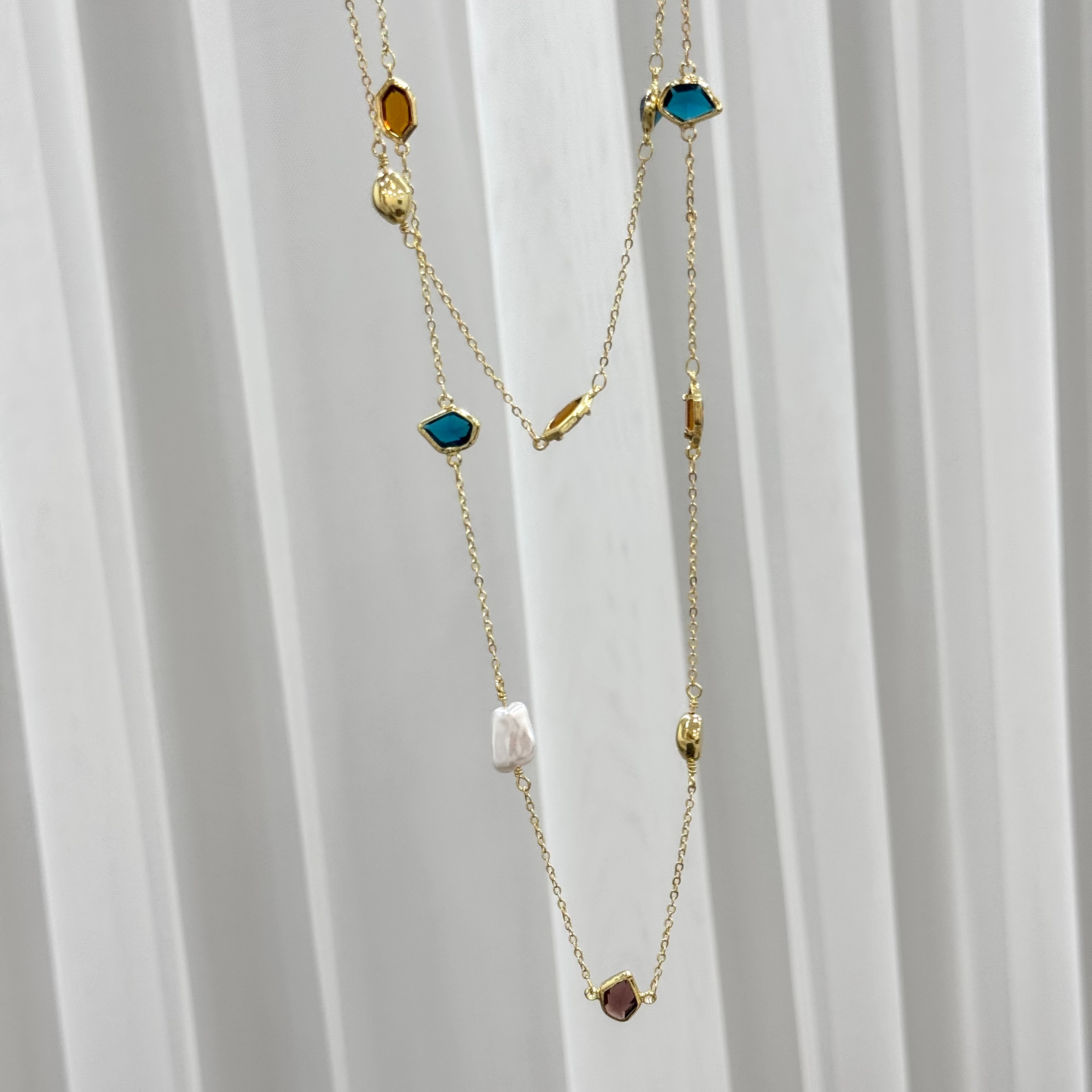 Premium Renkli Taşlı Y Kolye & Uzun Kolye 65cm