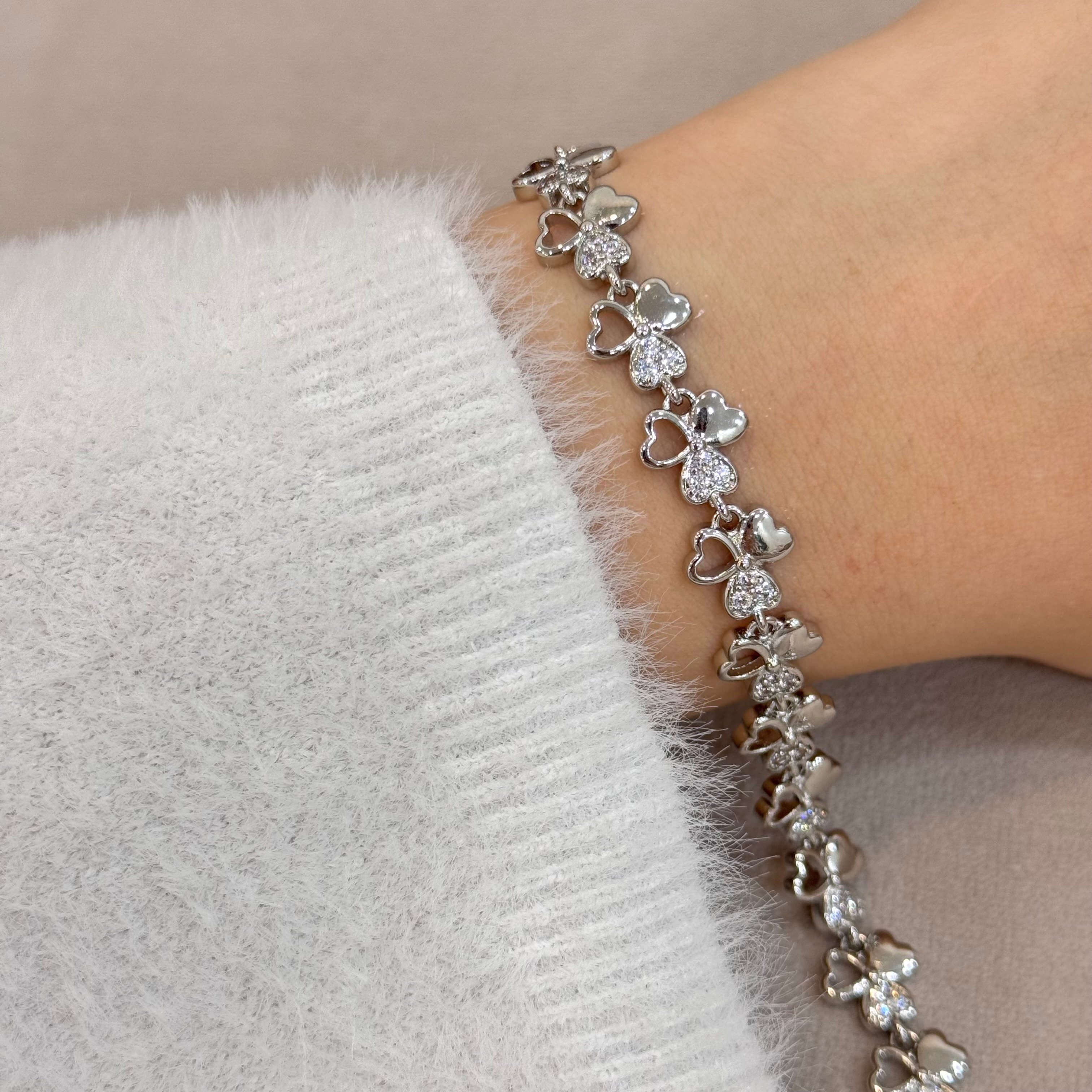 Premium Gümüş Kaplama Minimal Yonca Bileklik