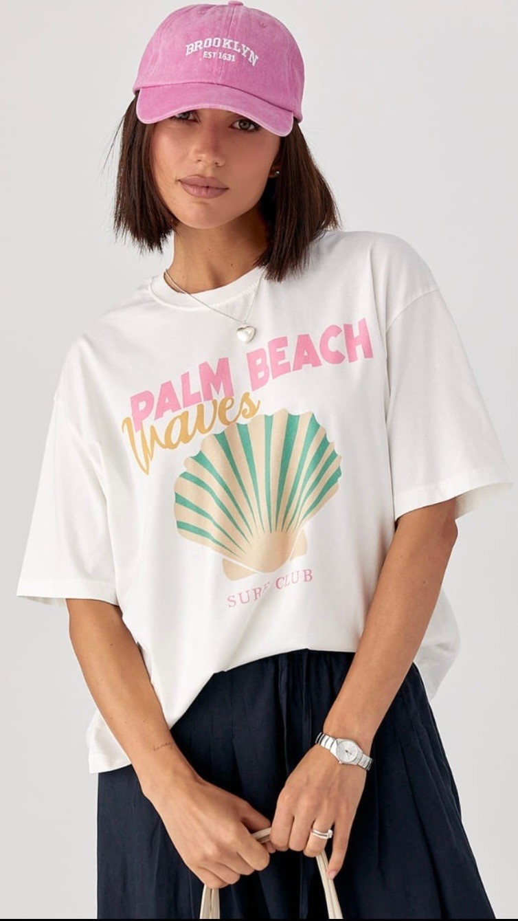 Palm Beach Waves Pamuklu T-Shirt