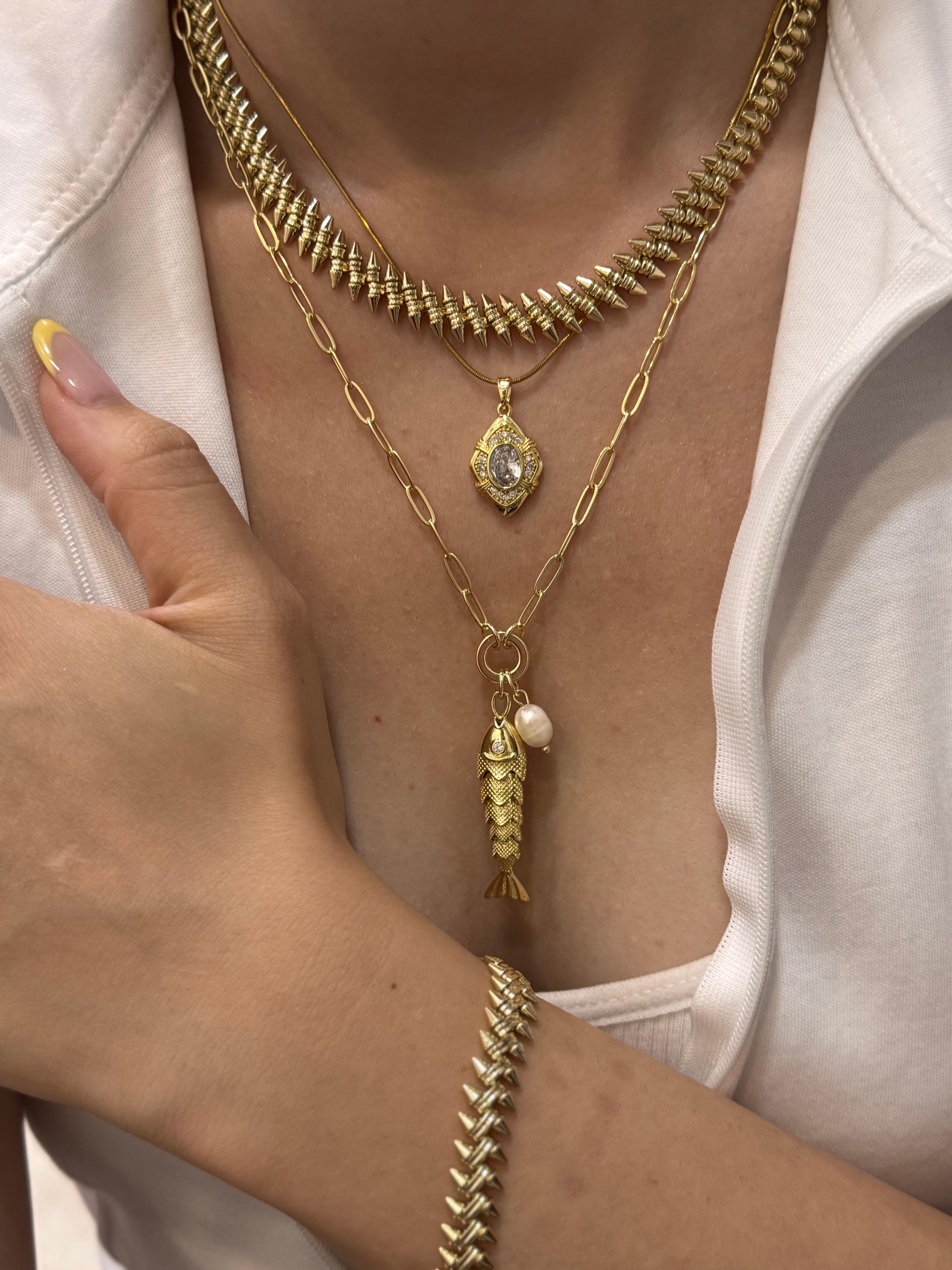 Premium 14k Gold Şans Balığı Manifest Kolye