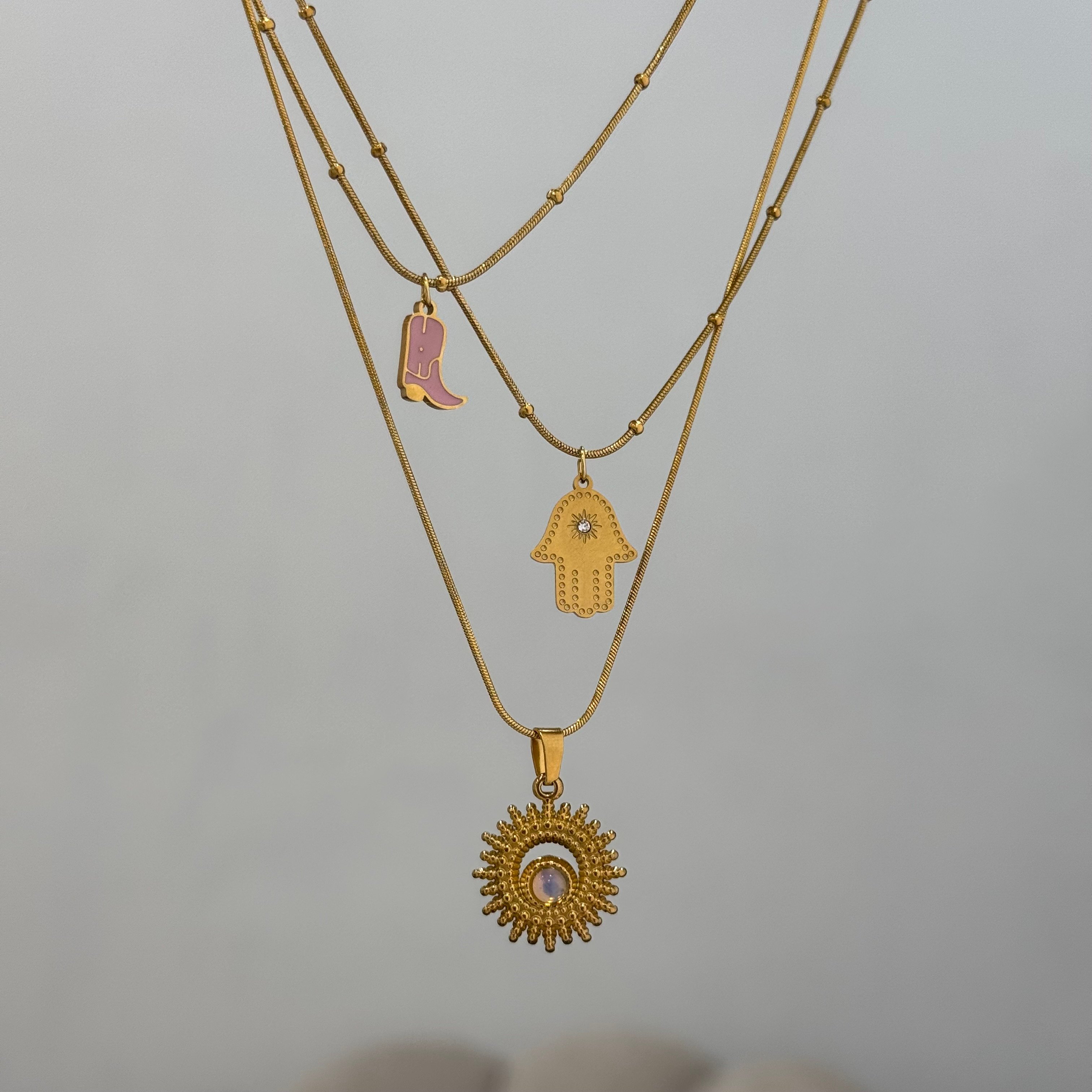 Çelik Opal Taşlı Güneş Figür Kolye (45-47cm)