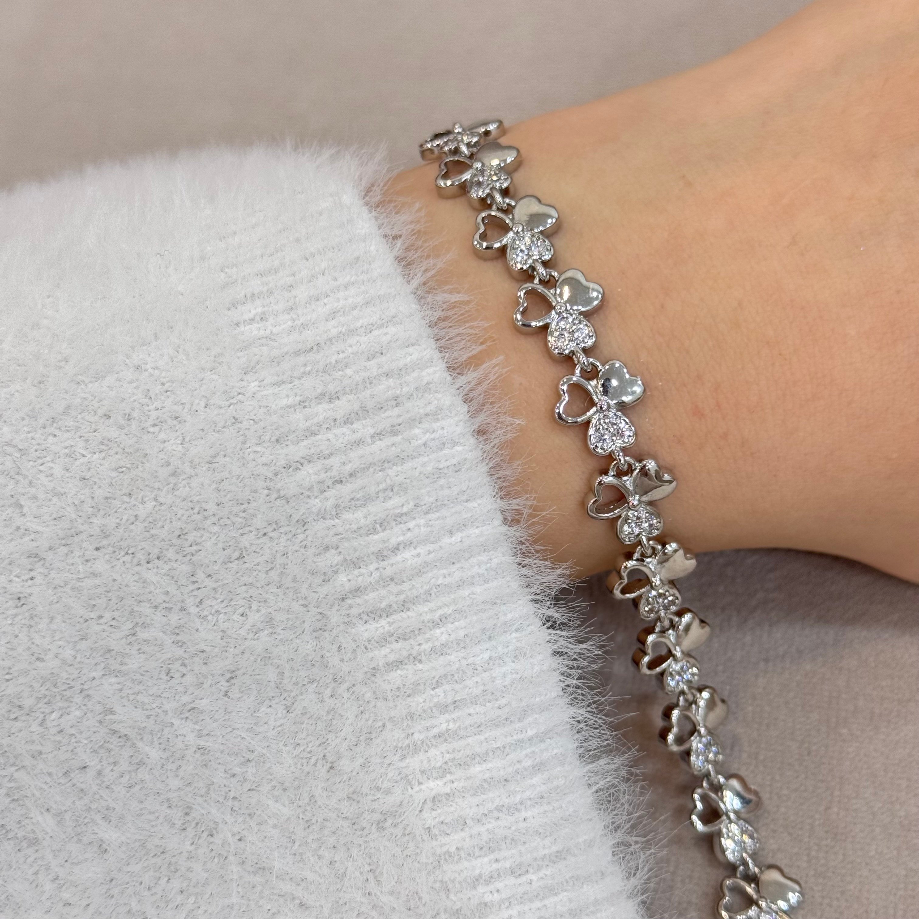 Premium Gümüş Kaplama Minimal Yonca Bileklik