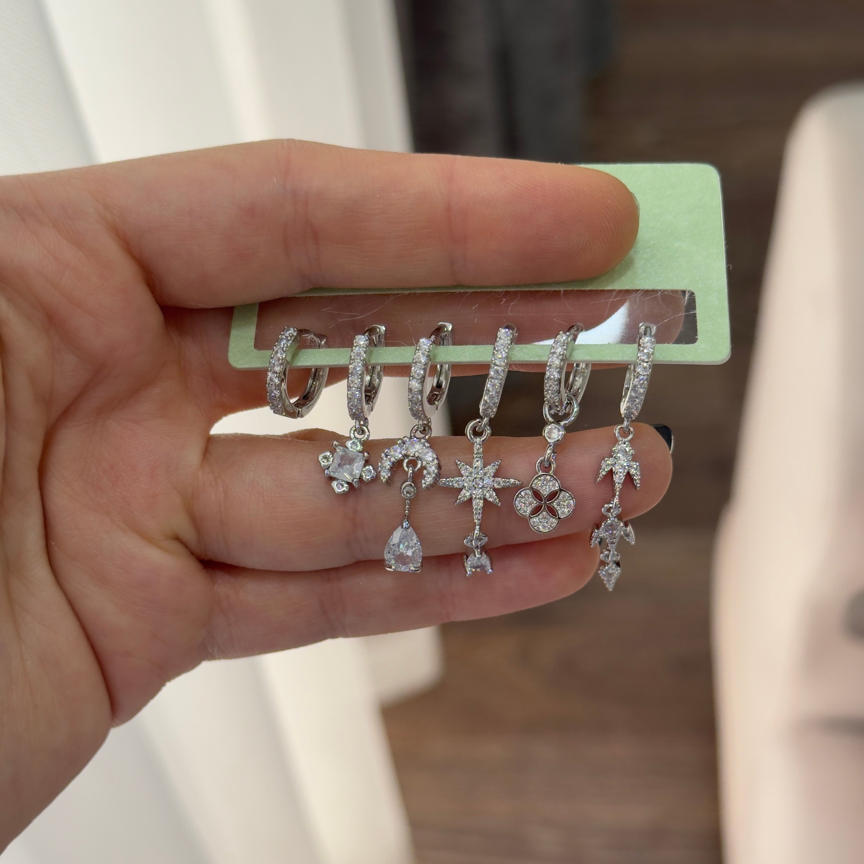 Premium Silver Minimal Charms No 3 Küpe Seti