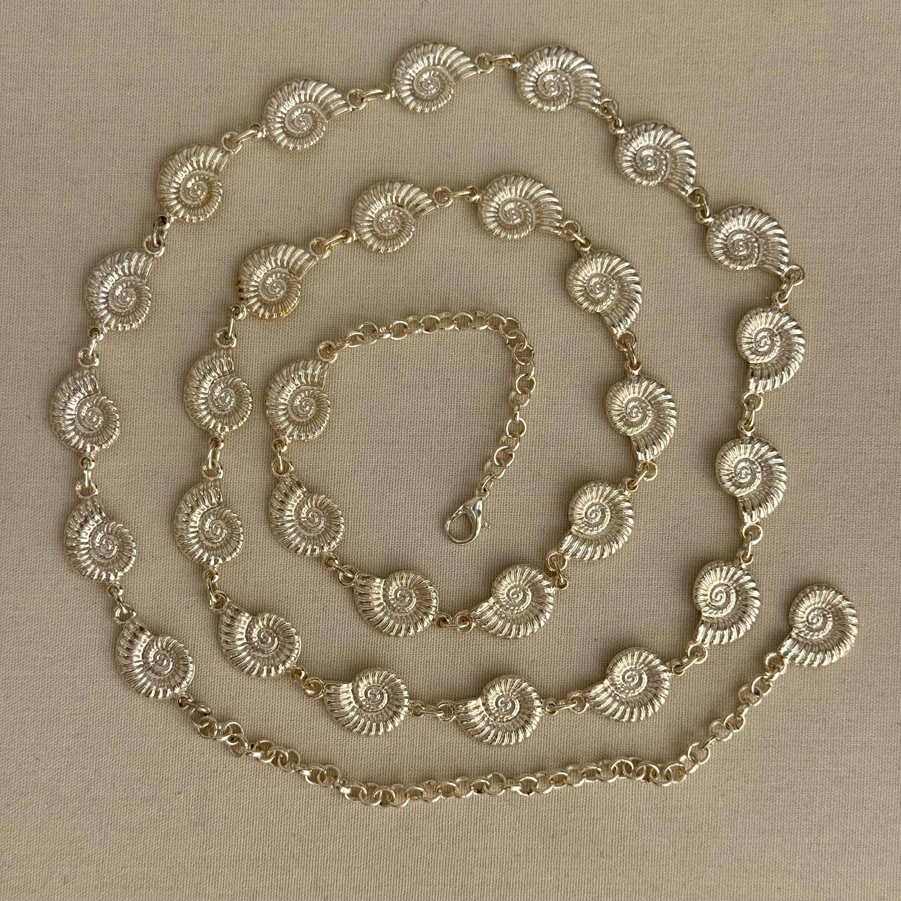 Gümüş Kaplama Minimal Spiral Deniz Kabuğu Bel Zinciri