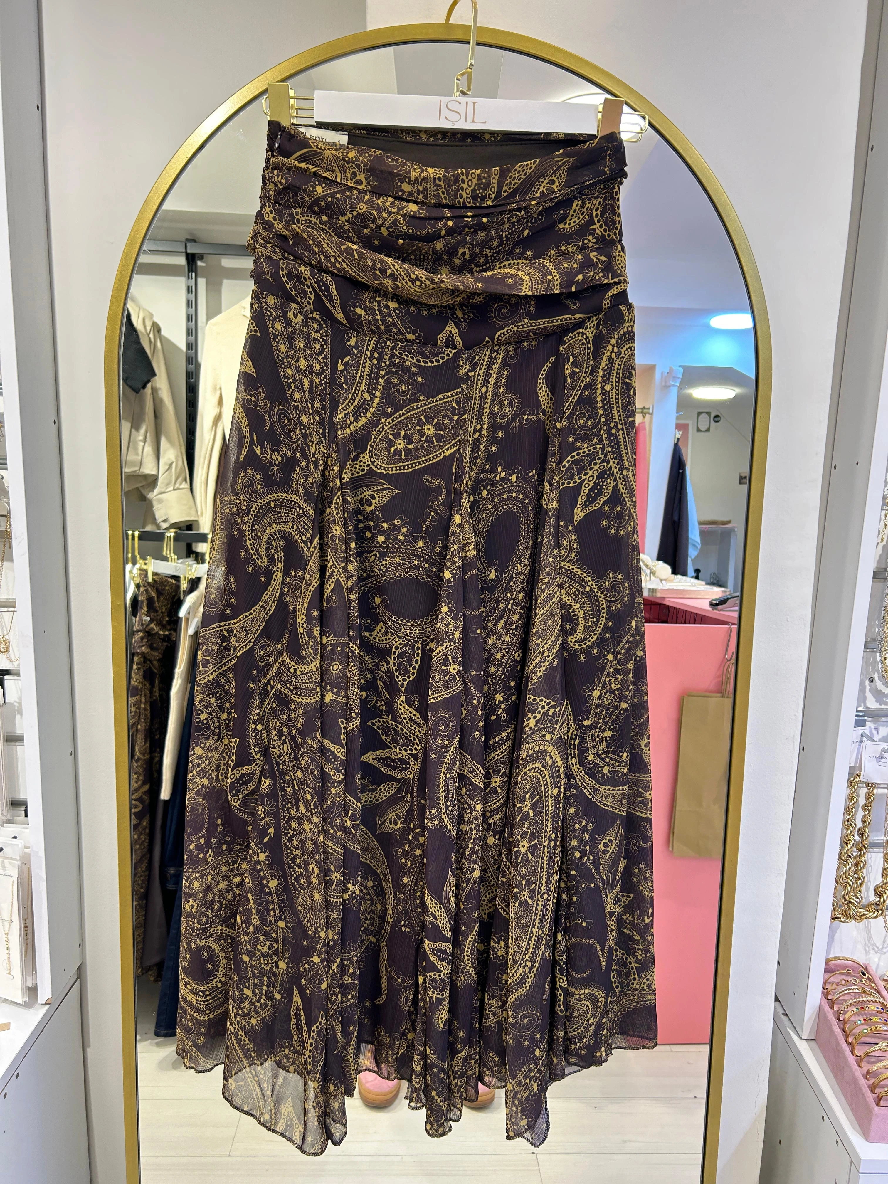 Vintage Kahverengi Desenli Etek