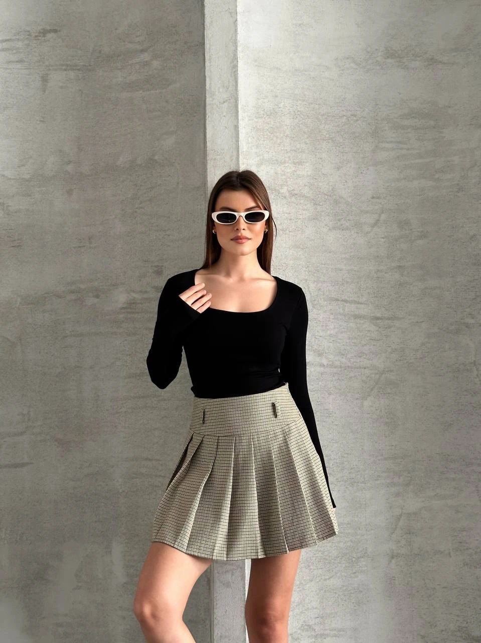 Modal Kumaş Kare Yaka Basic Bluz | Siyah