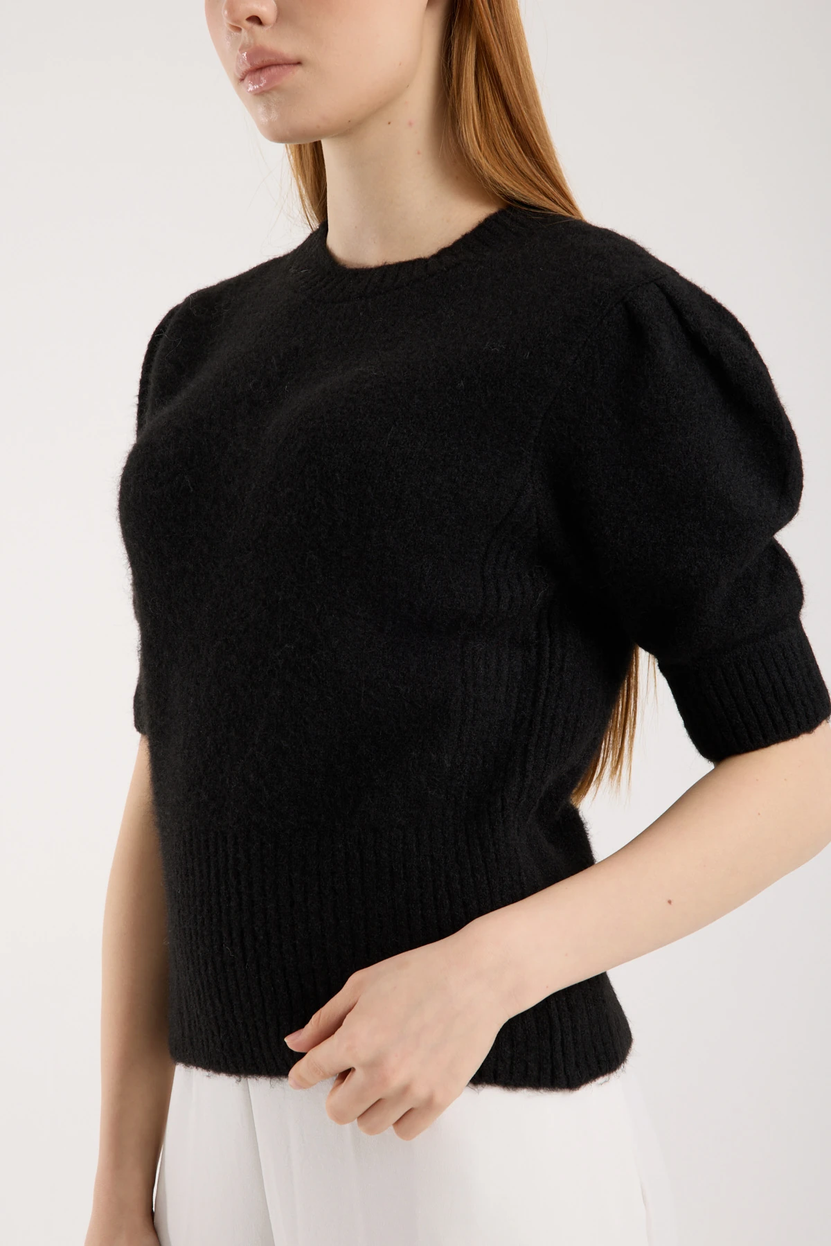 Soft Bloom Knit Black | Kısa Kollu Balon Kol Premium Triko