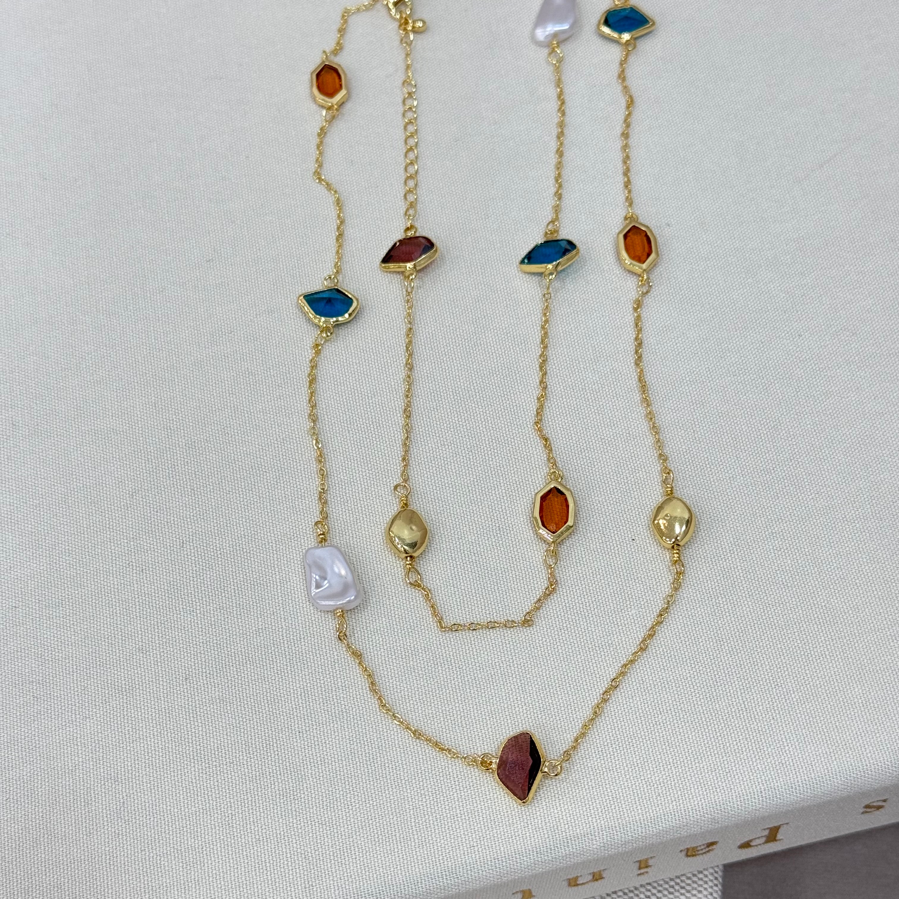 Premium Renkli Taşlı Y Kolye & Uzun Kolye 65cm