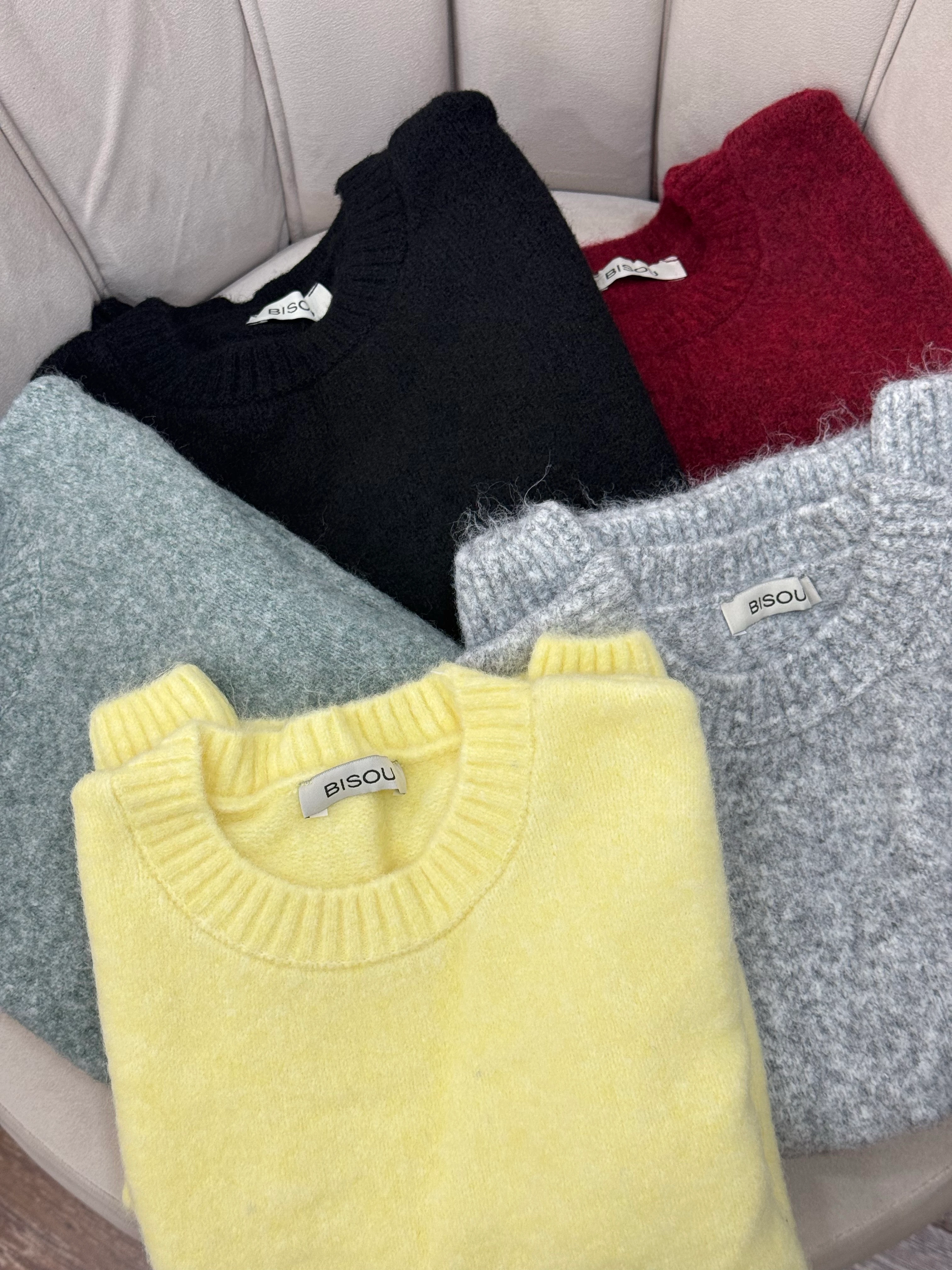 Soft Bloom Knit Yellow | Kısa Kollu Balon Kol Premium Triko