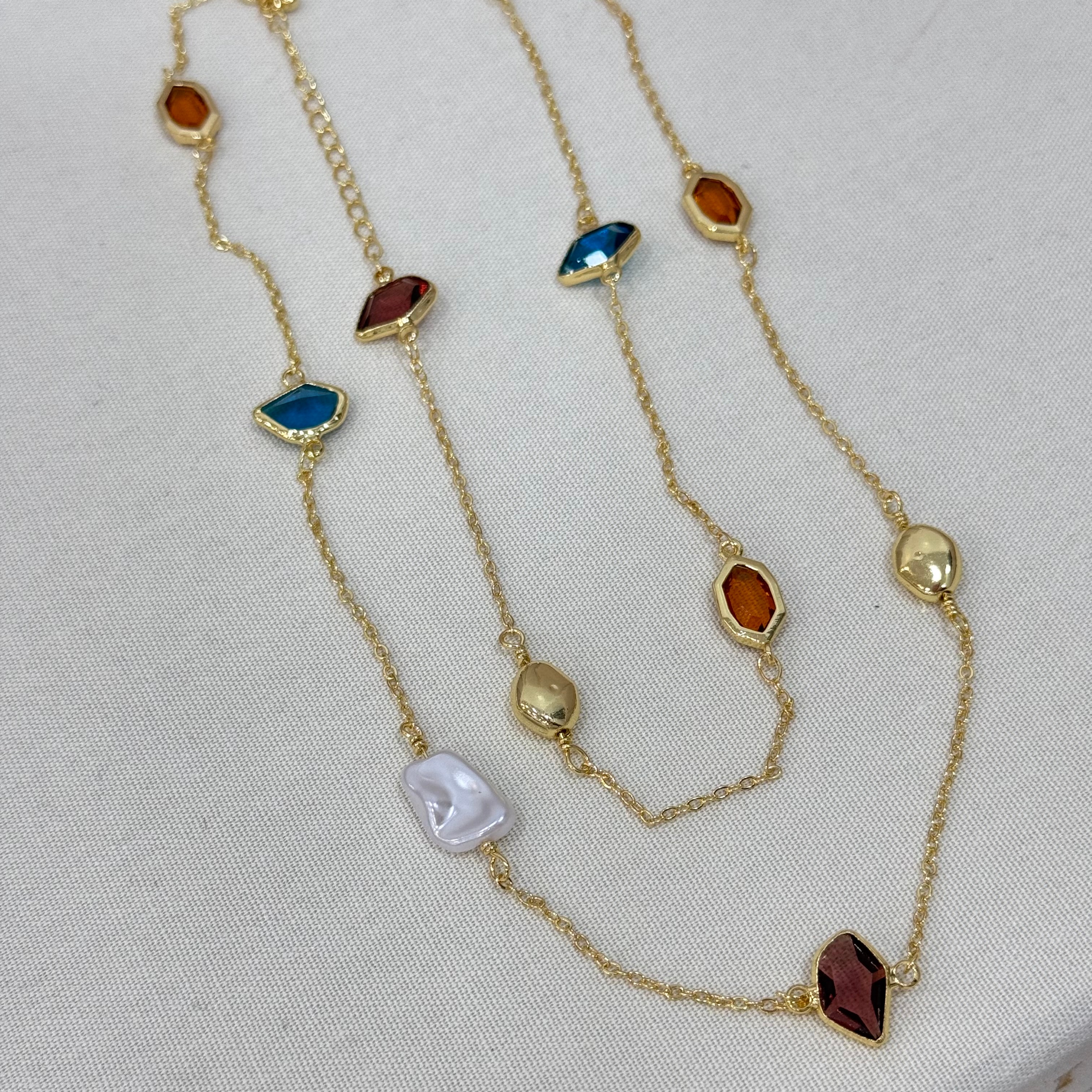 Premium Renkli Taşlı Y Kolye & Uzun Kolye 65cm