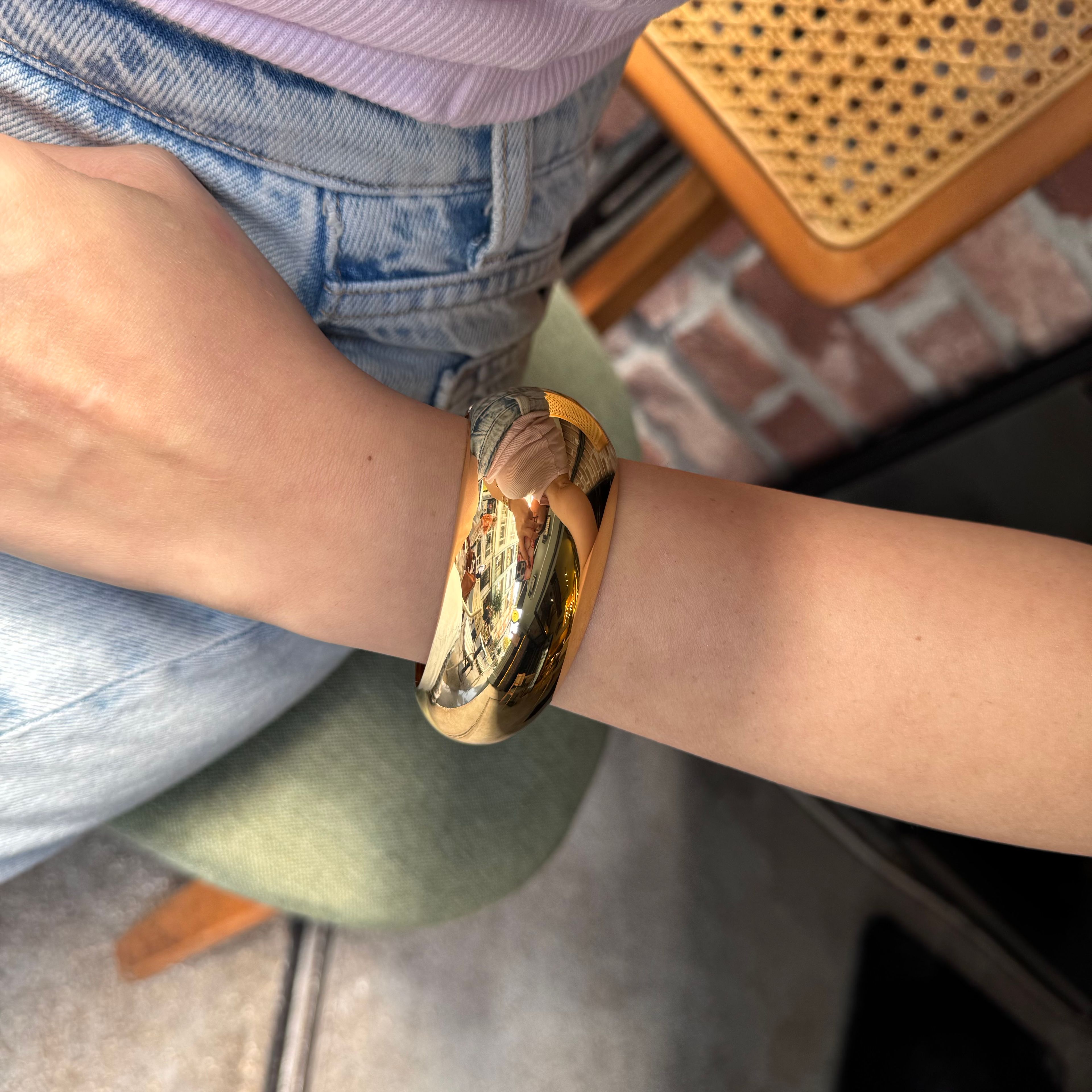 Premium İthal Gold Plaka Oval Kelepçe Bilezik