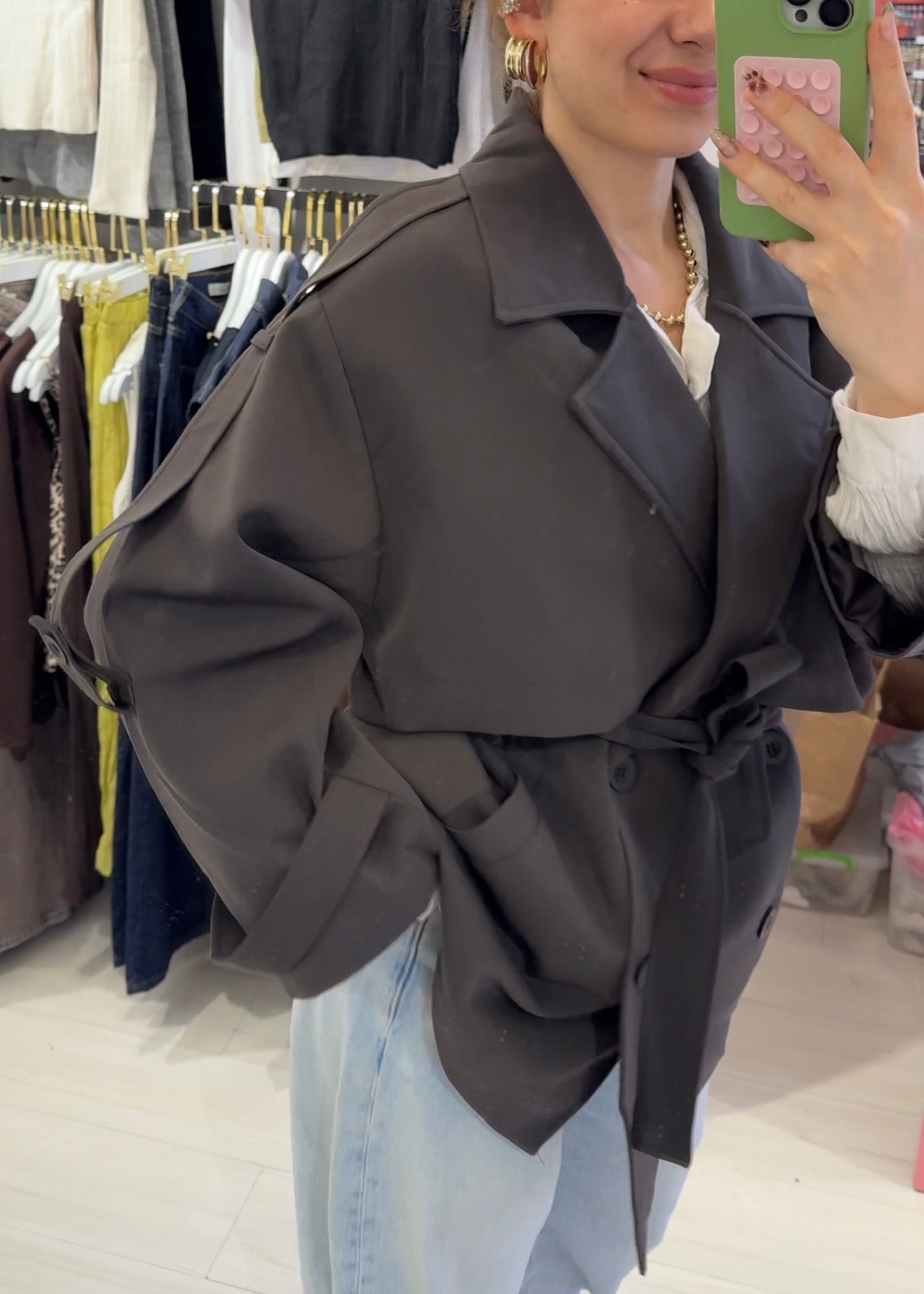 Oversize Kısa Trençkot 