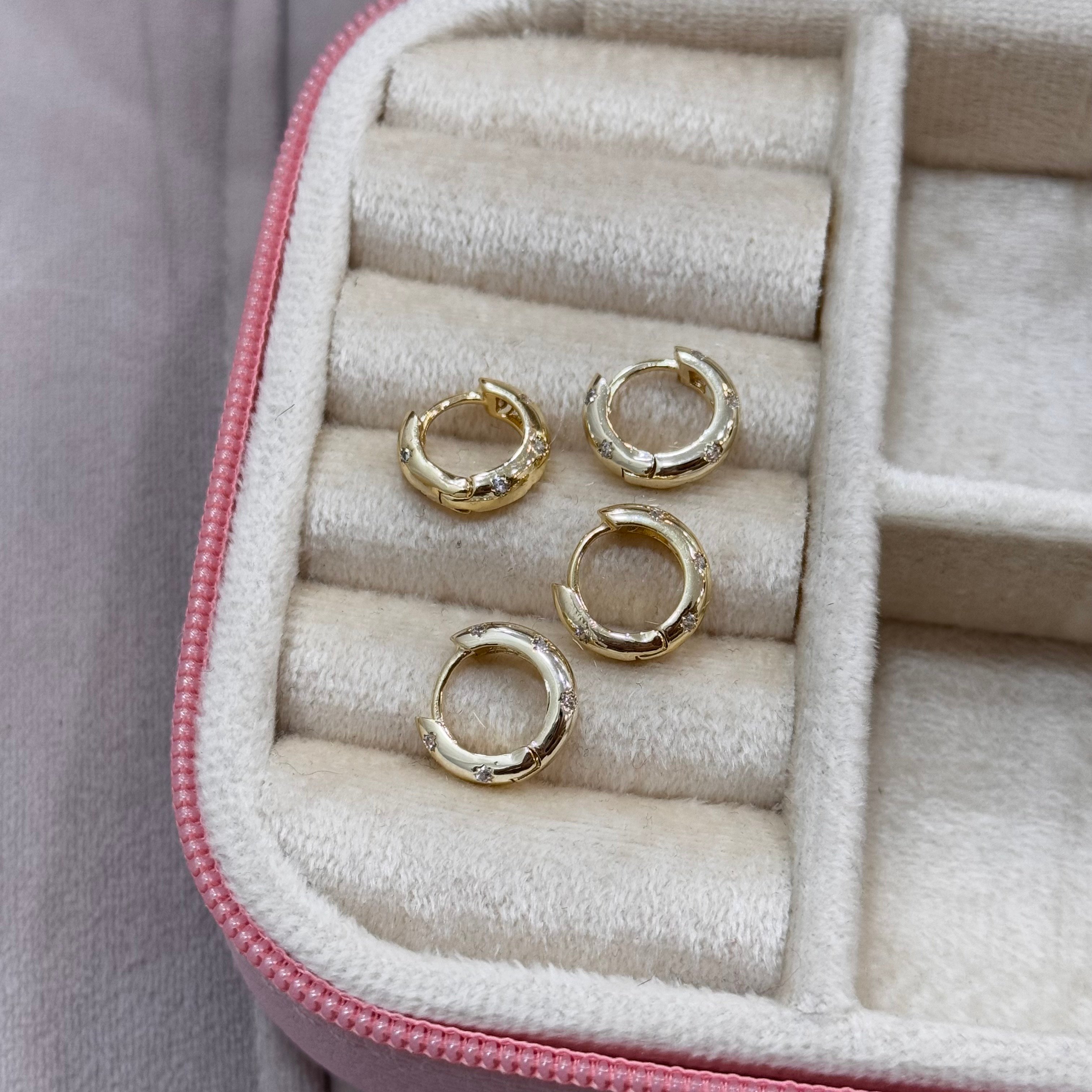 Premium 14k Taşlı Minimal Halka Küpe