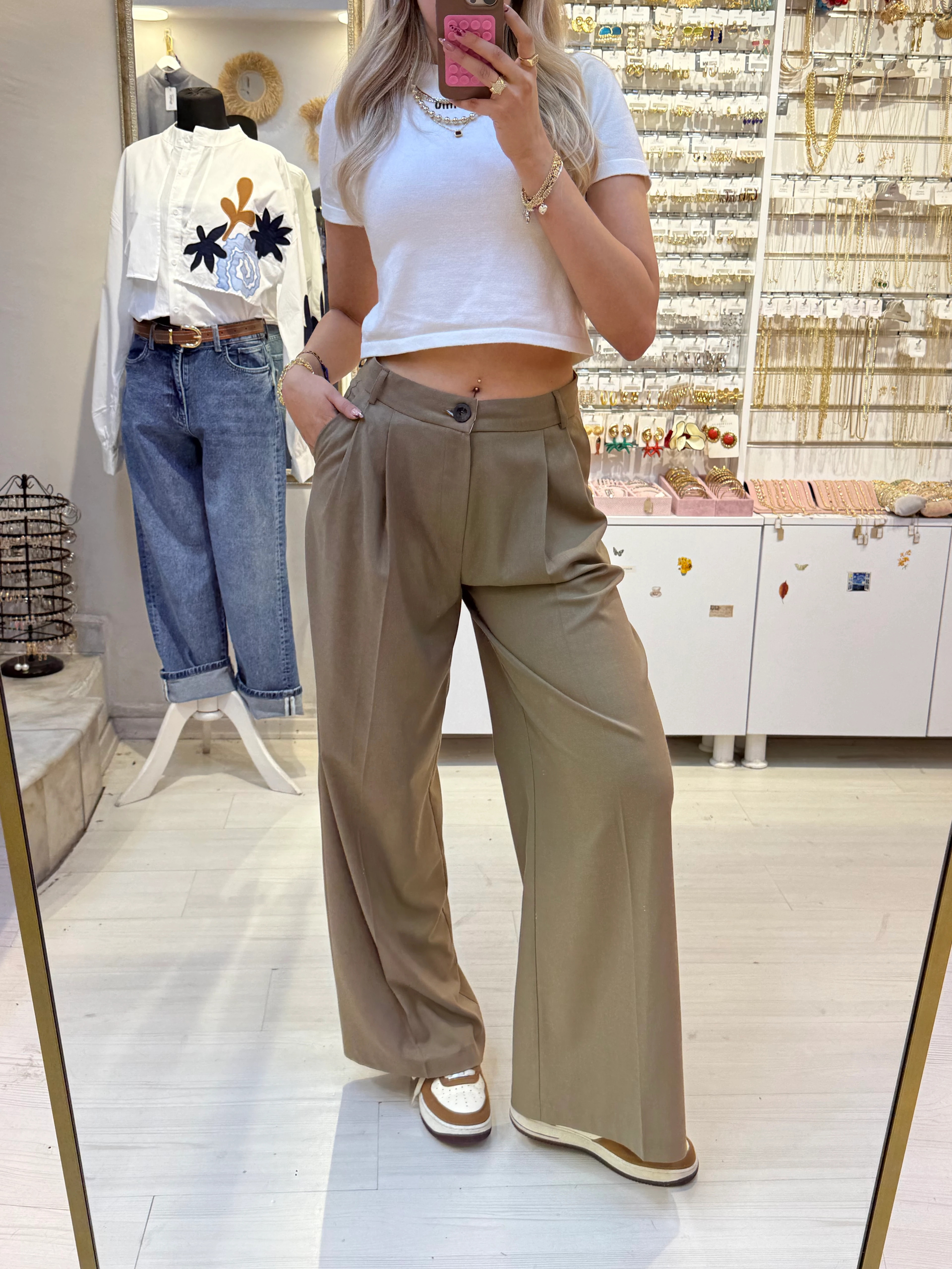 Yüksek Bel Palazzo Kumaş Pantolon