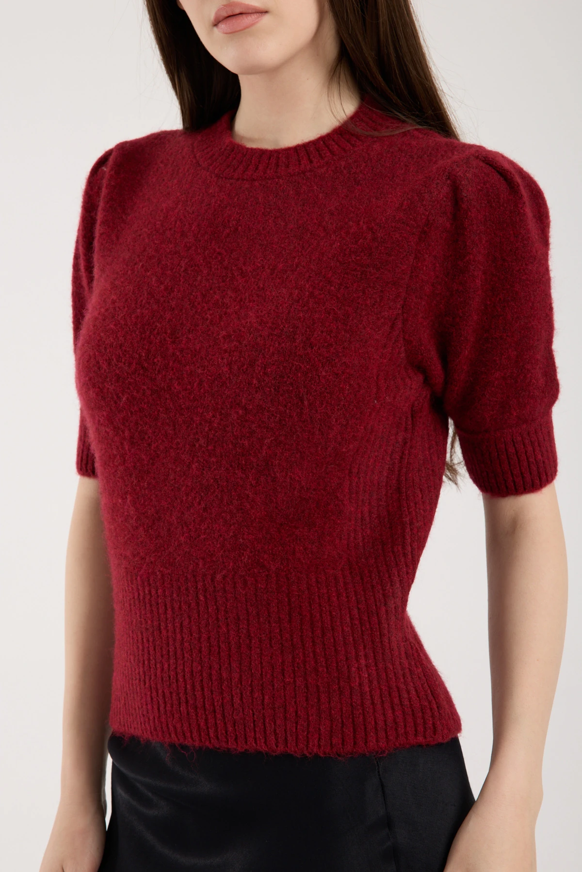 Soft Bloom Knit Velvet | Kısa Kollu Balon Kol Premium Triko