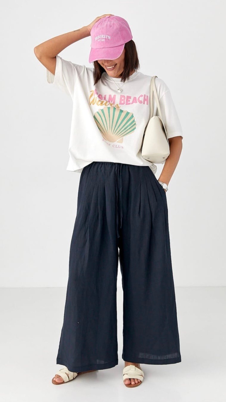 Palm Beach Waves Pamuklu T-Shirt