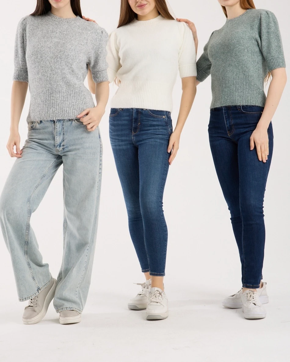 Soft Bloom Knit Green | Kısa Kollu Balon Kol Premium Triko 