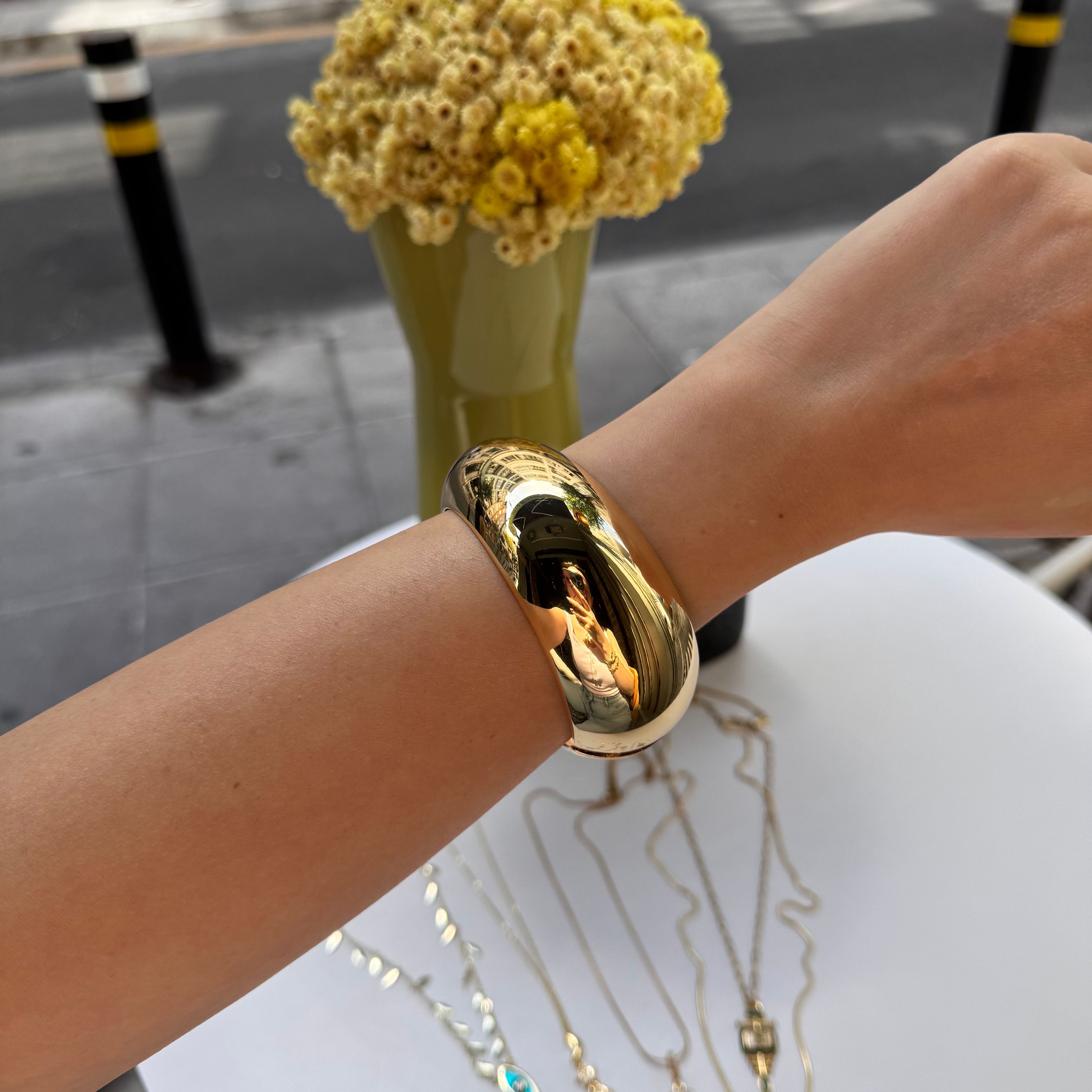 Premium İthal Gold Plaka Oval Kelepçe Bileklik