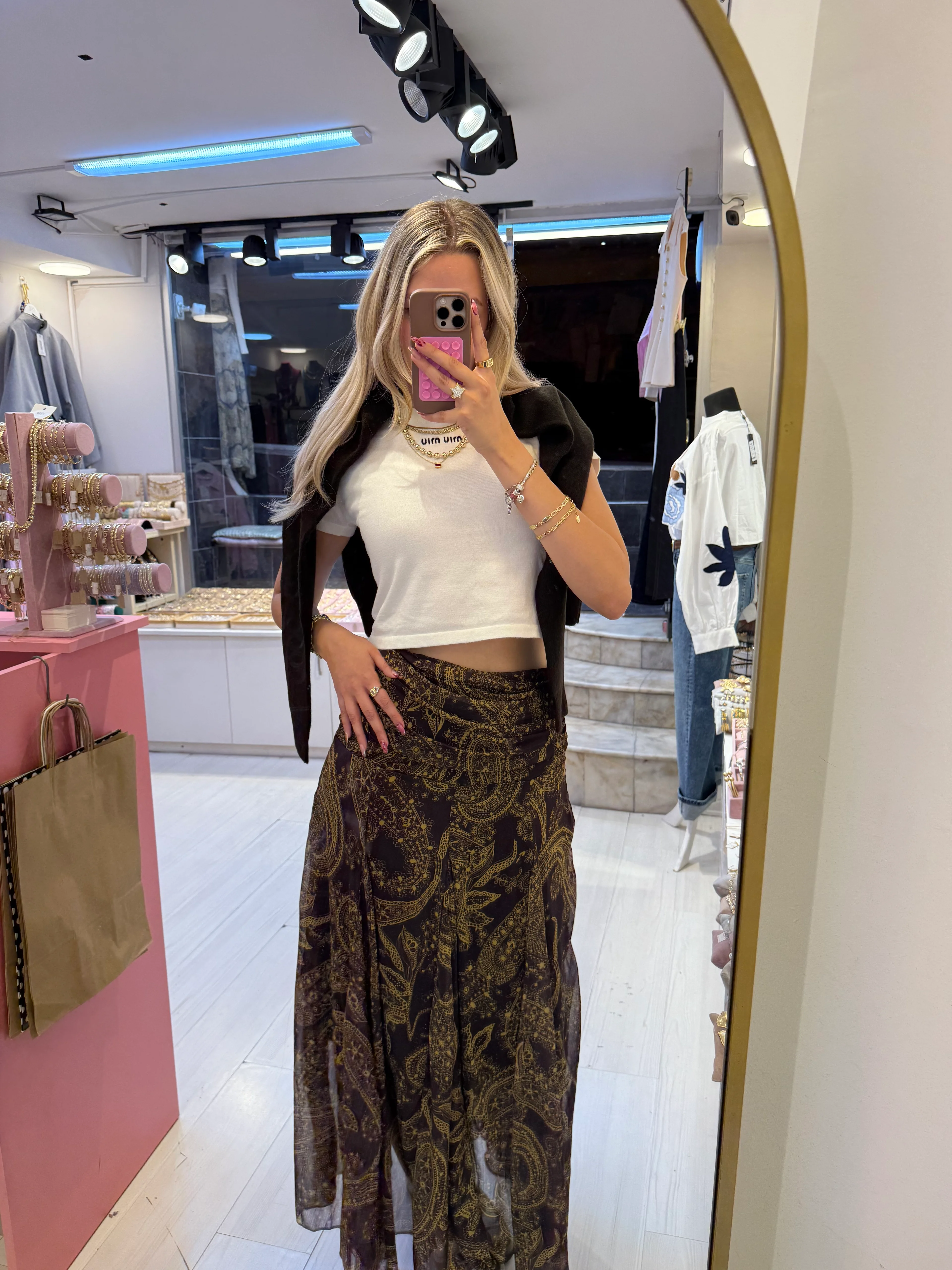 Vintage Kahverengi Desenli Etek