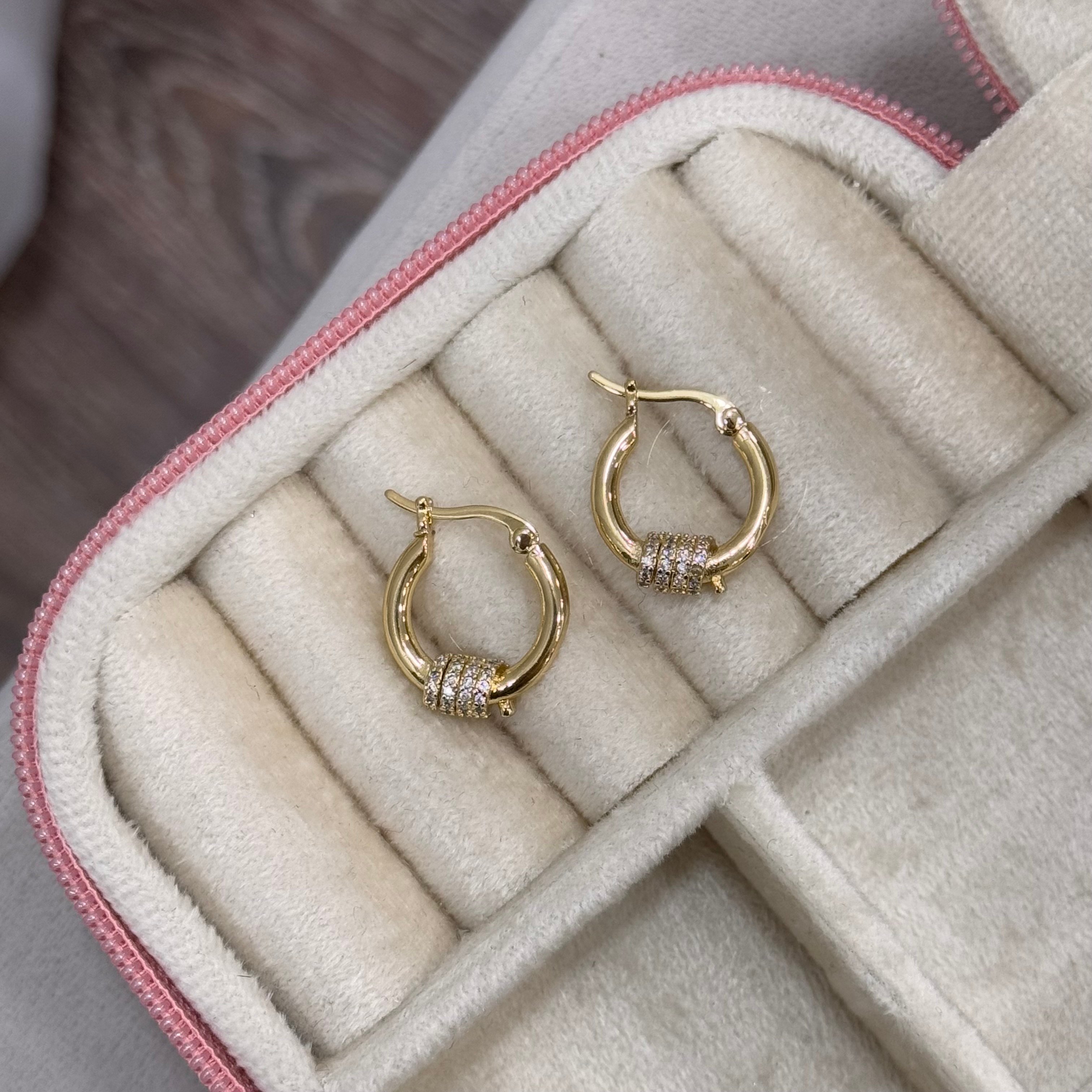 Premium 14k Zirkon Taşlı Tasarım Halka Küpe