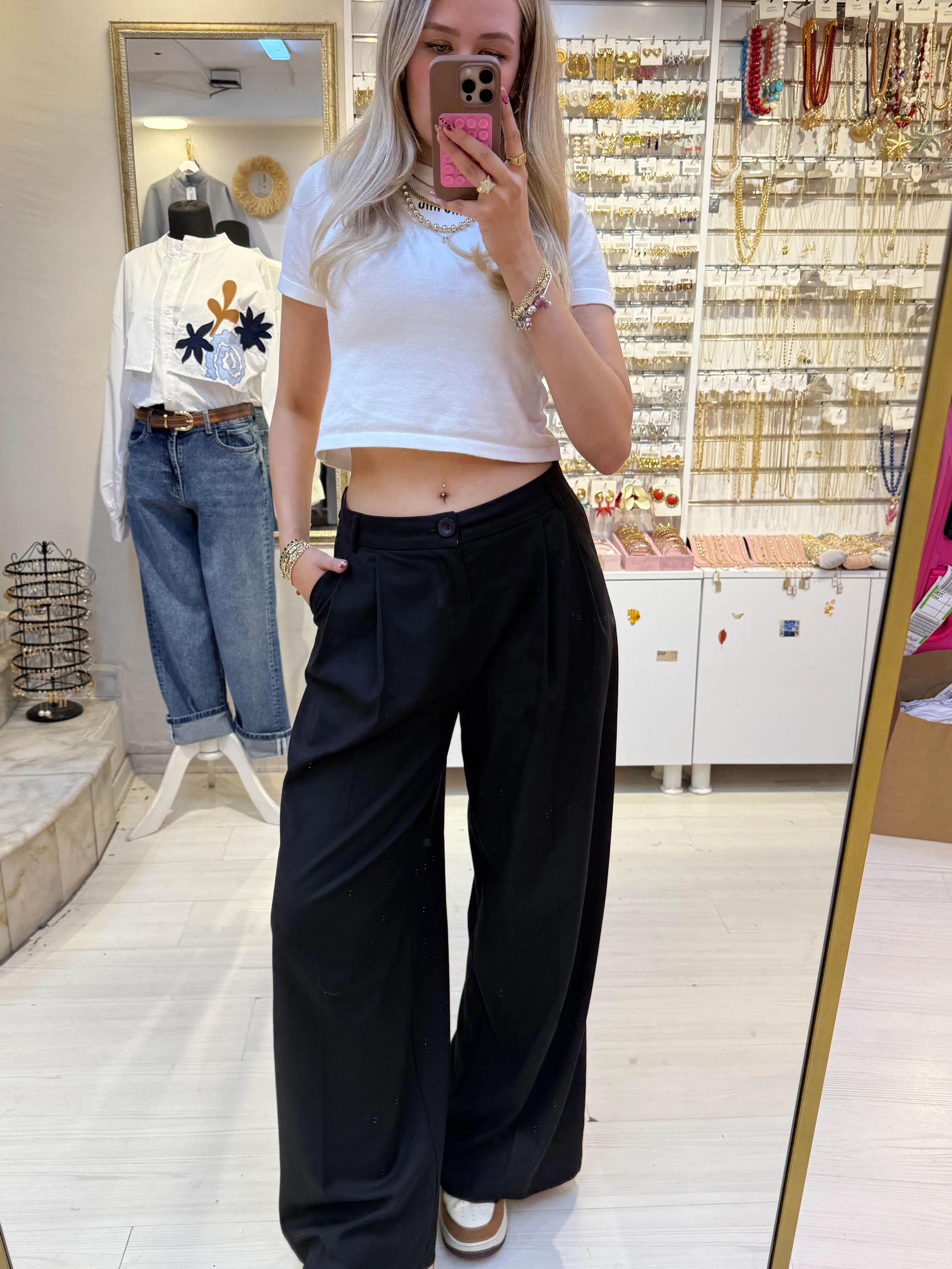 Yüksek Bel Palazzo Kumaş Pantolon