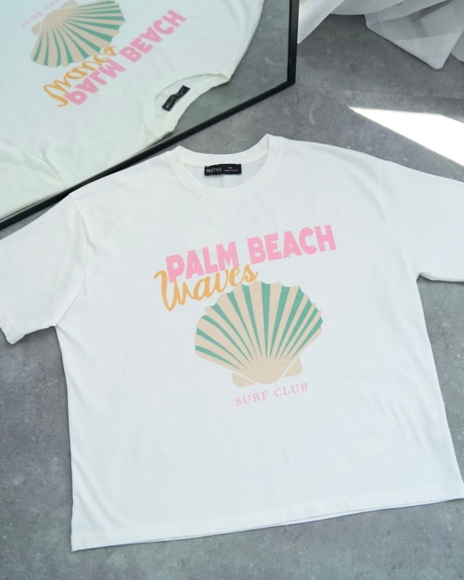 Palm Beach Waves Pamuklu T-Shirt