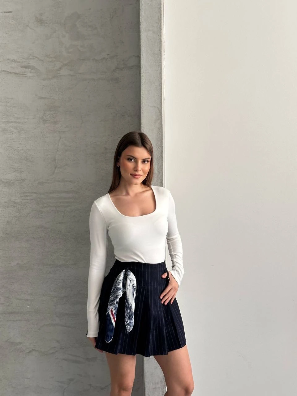 Modal Kumaş Kare Yaka Basic Bluz | Ekru