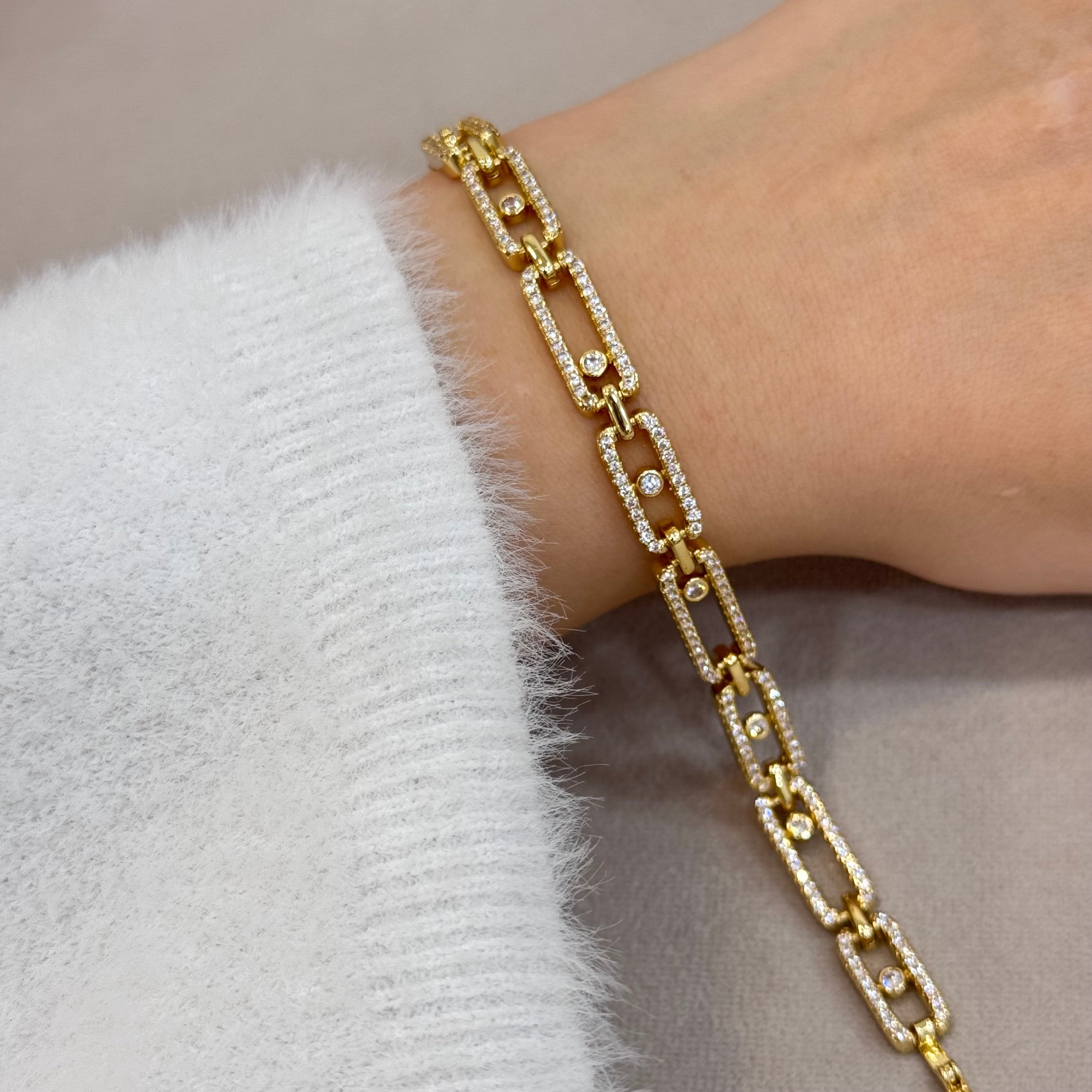 14k Premium Gold Messi Taşlı Künye Bileklik