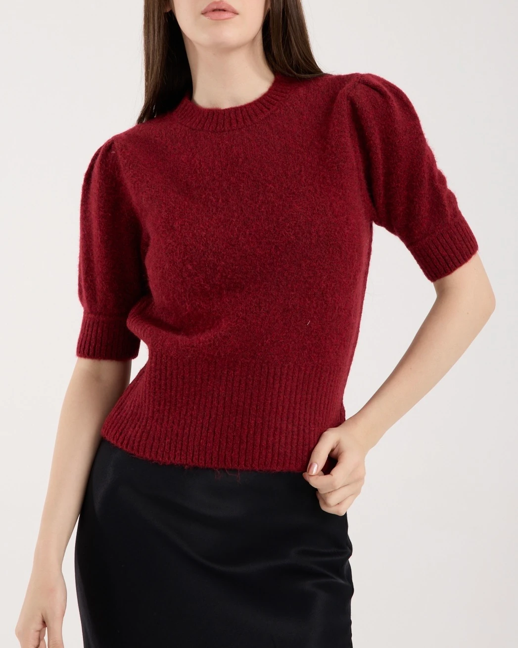 Soft Bloom Knit Velvet | Kısa Kollu Balon Kol Premium Triko