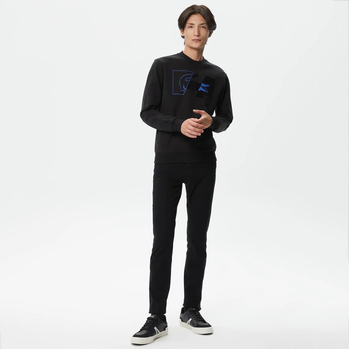 Regular Fit Bisiklet Yaka Baskılı Siyah Sweatshirt