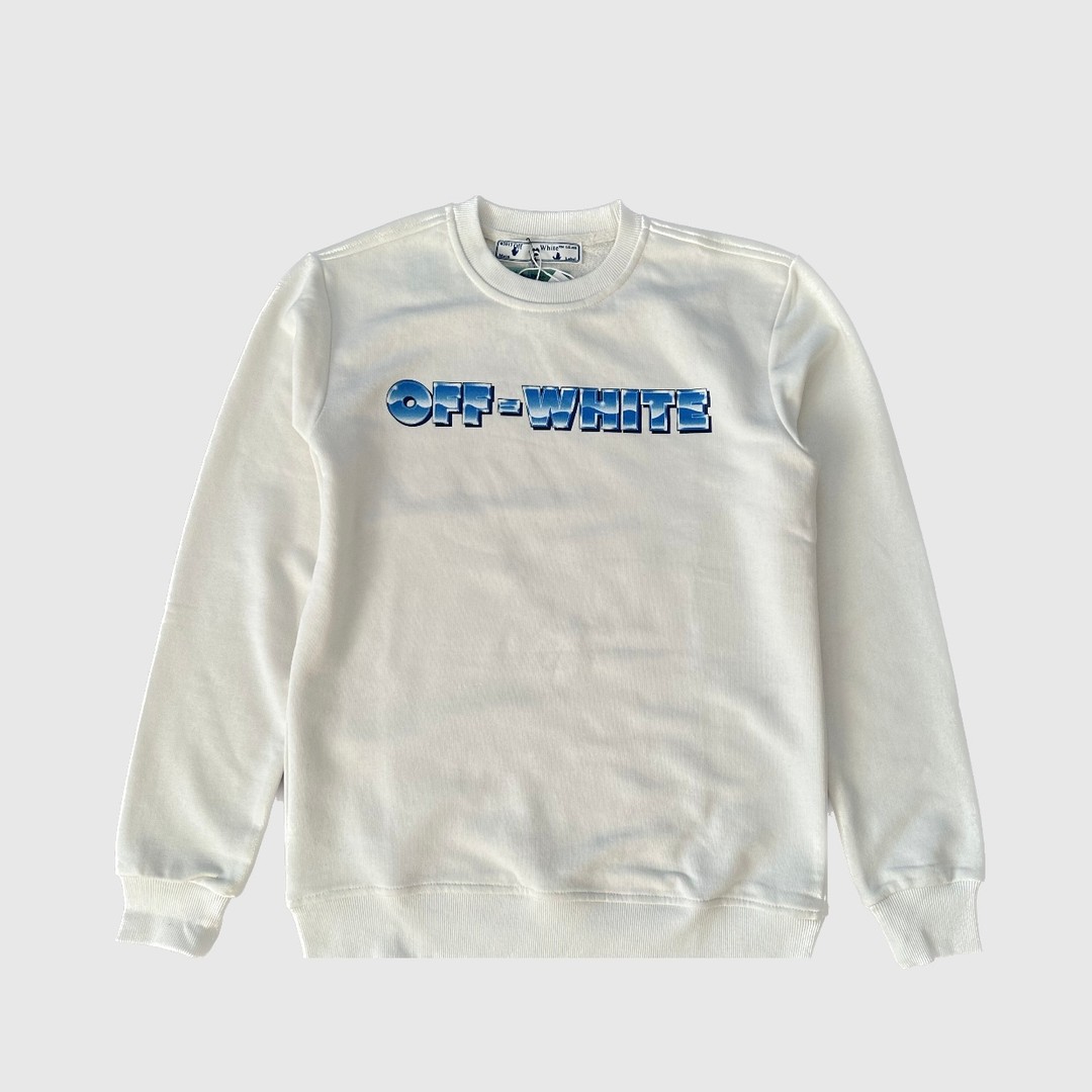 Off white Premium Beyaz Mavi Logo Sweat