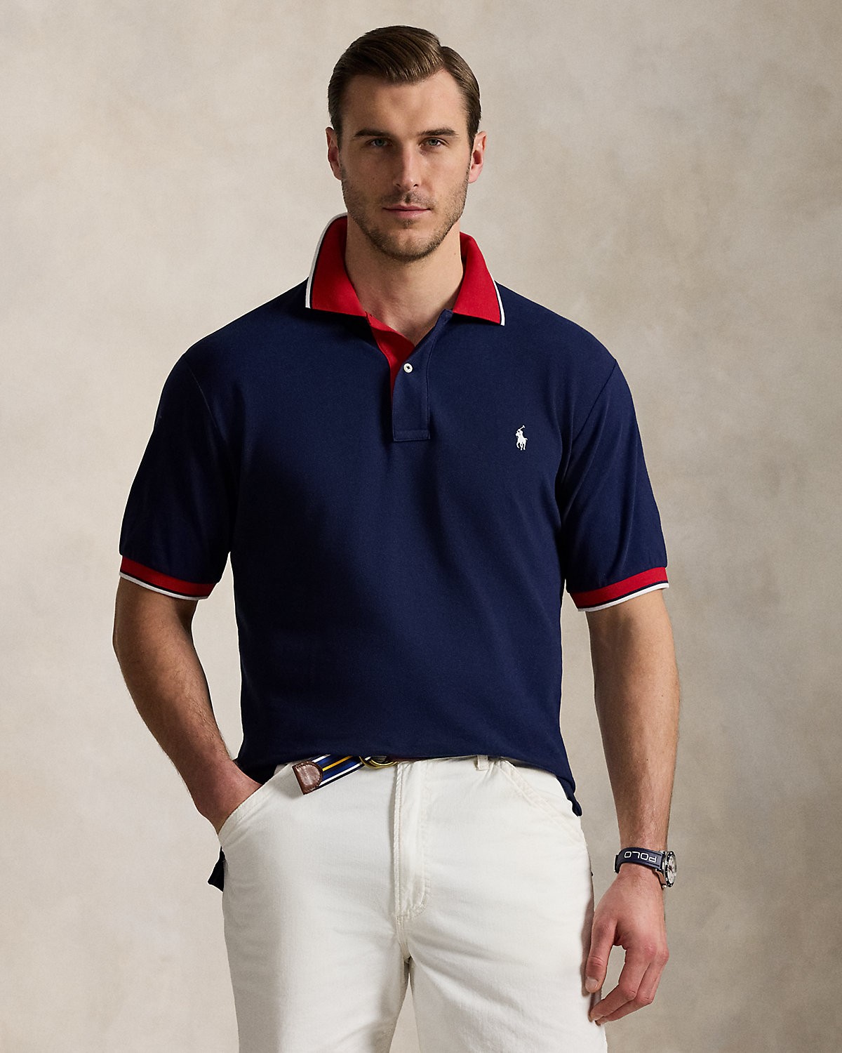 Mesh Polo Yaka T-Shirt - Newport Navy/Red