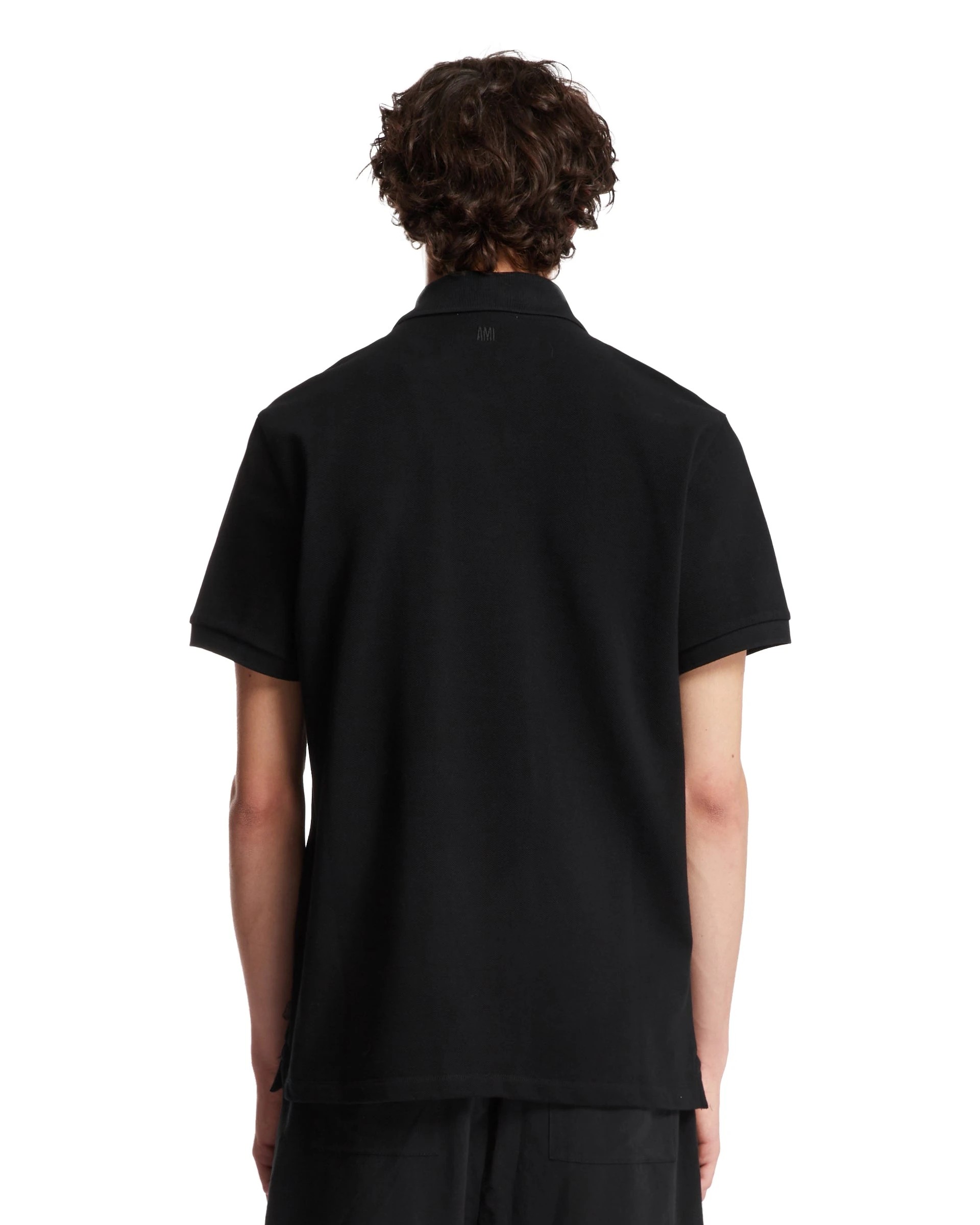 Siyah Polo Yaka Kalp Logolu T-Shirt