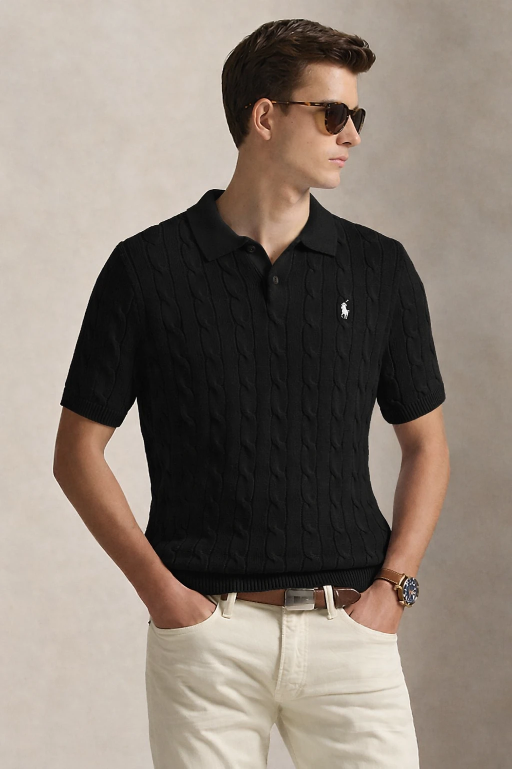 Ralph Lauren Cable-Knit Cotton Polo Triko