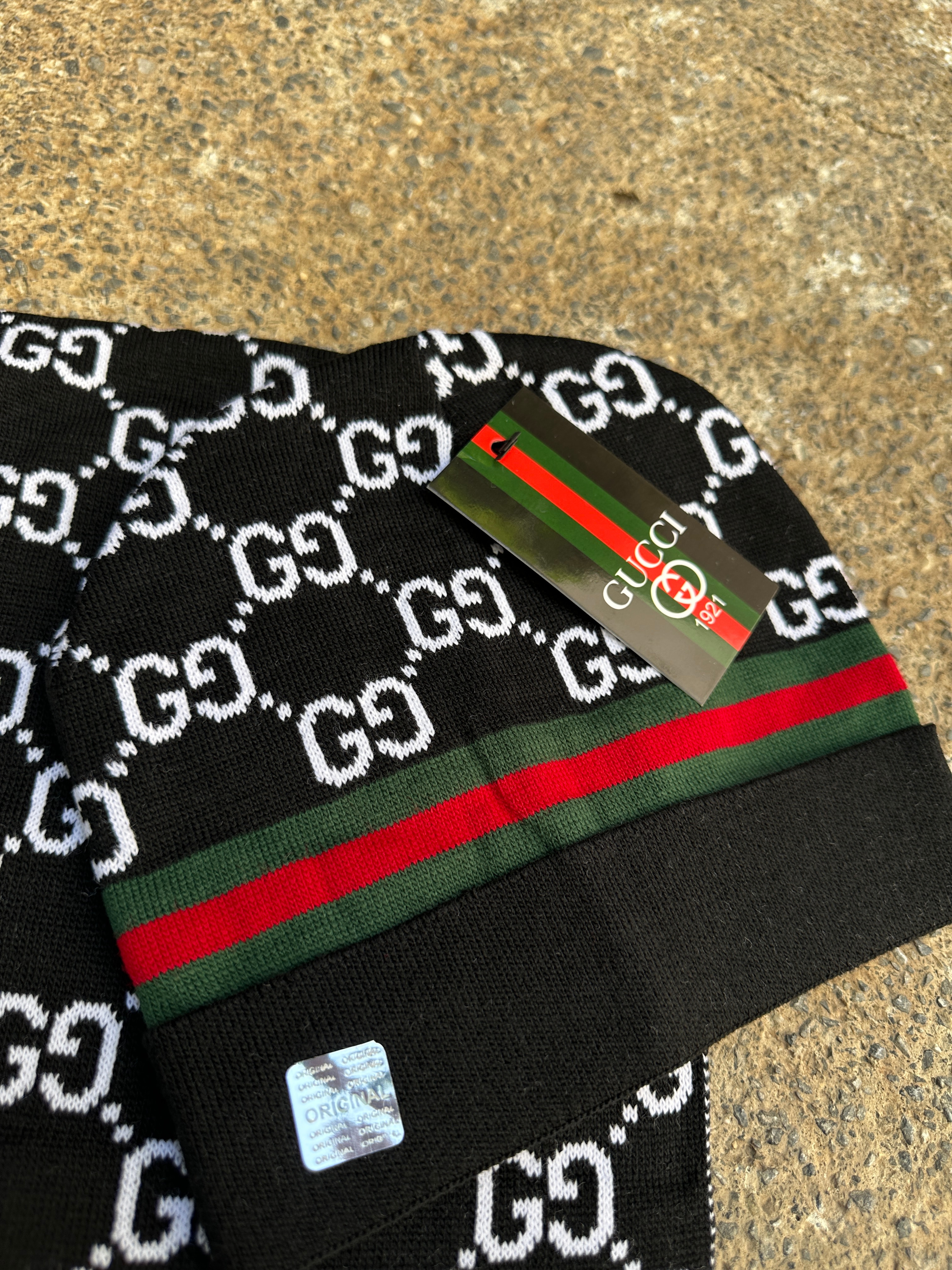 GG Monogram Desenli Atkı ve Bere Seti
