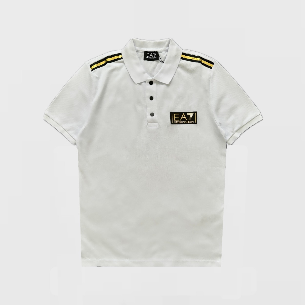 EA7 Gold Logo Polo T-Shirt - Beyaz/Altın